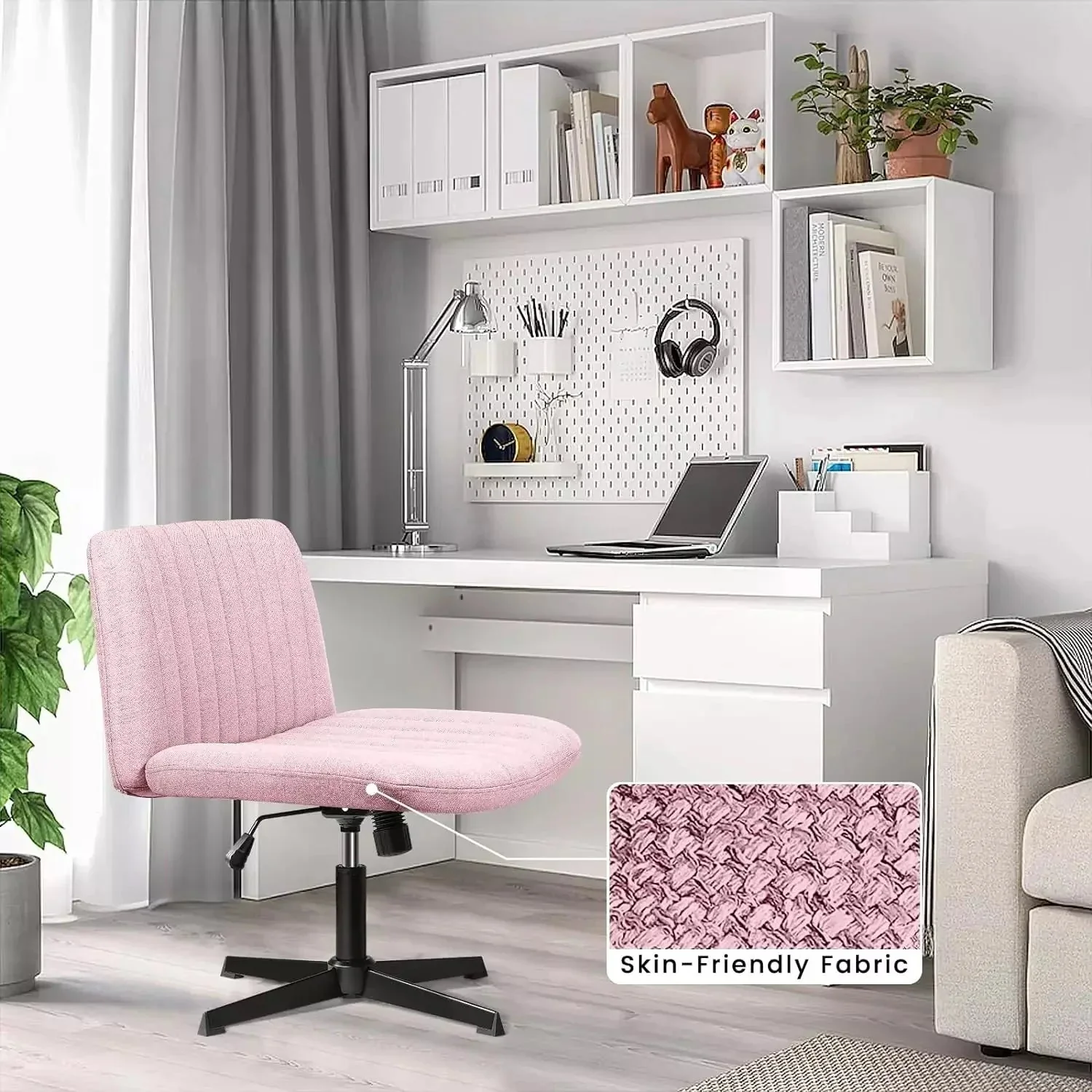 WALEAF Armless Swivel Office Chair, Height Adjustable Wide Seat Vanity Chair - Image 34