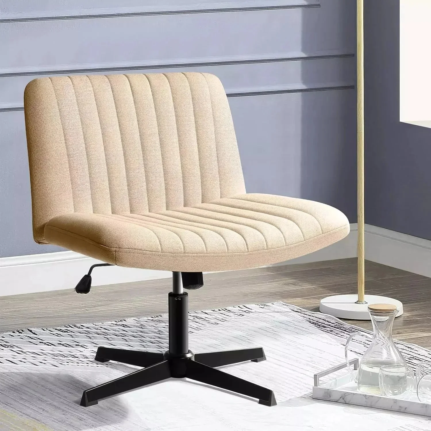 WALEAF Armless Swivel Office Chair, Height Adjustable Wide Seat Vanity Chair - Image 36