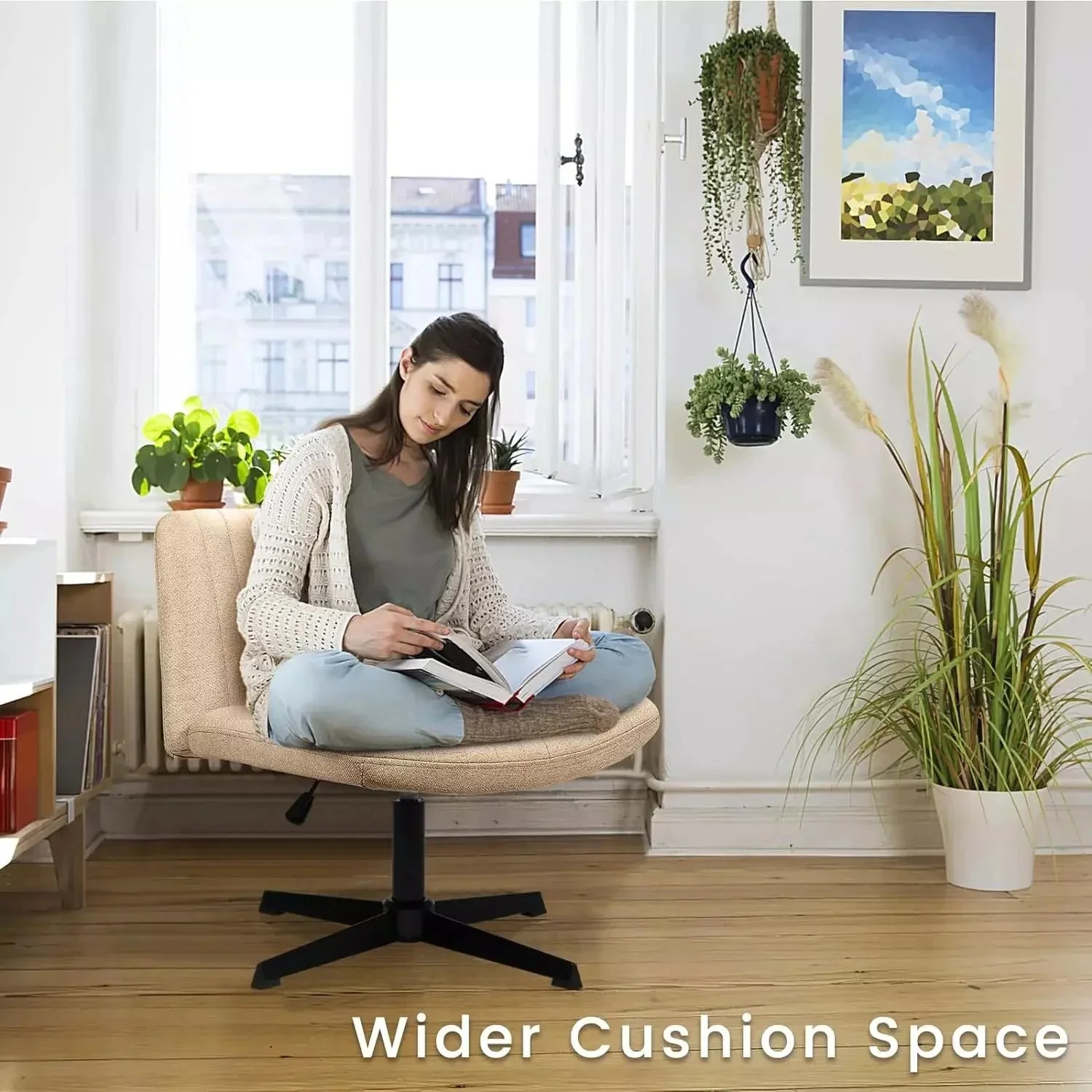WALEAF Armless Swivel Office Chair, Height Adjustable Wide Seat Vanity Chair - Image 37