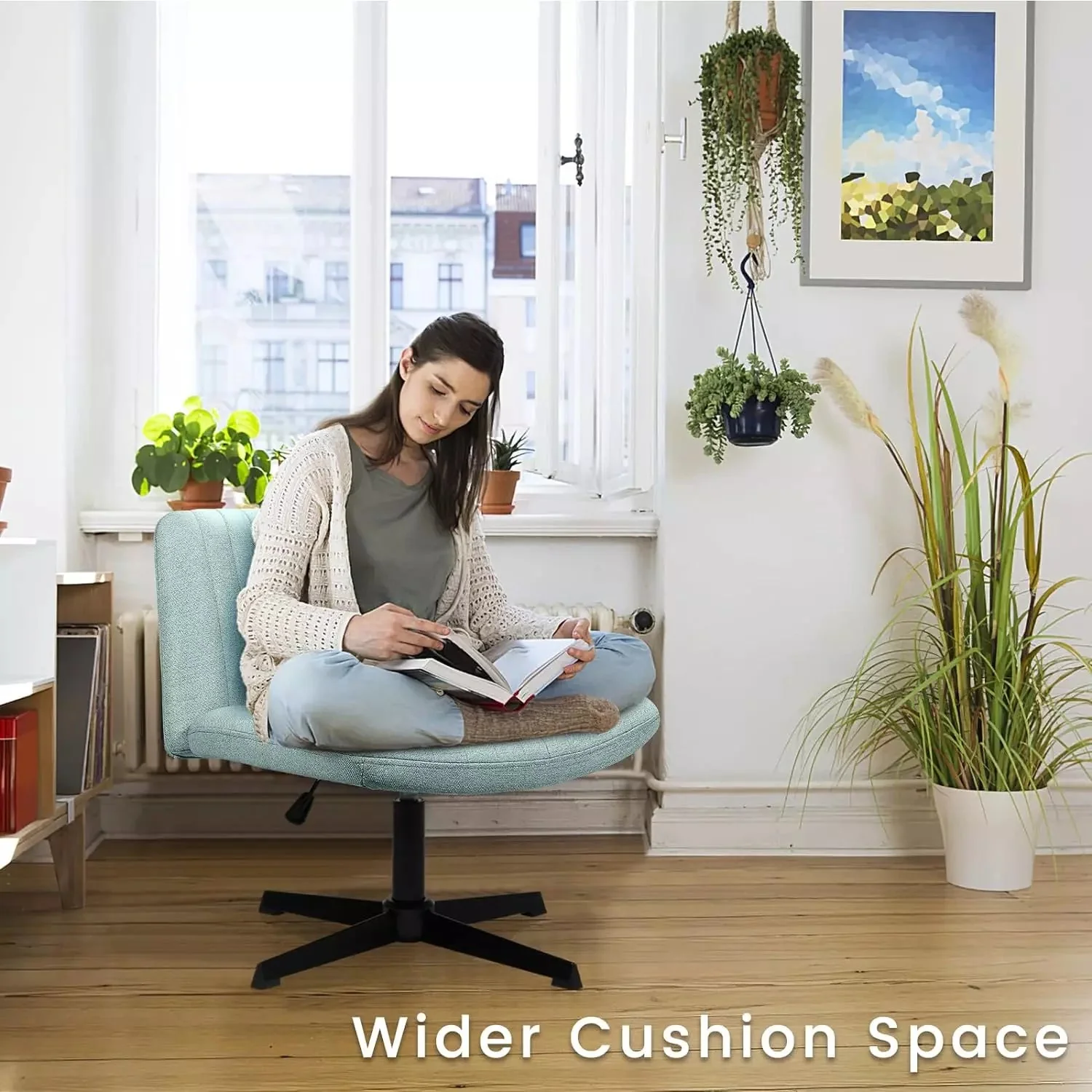 WALEAF Armless Swivel Office Chair, Height Adjustable Wide Seat Vanity Chair - Image 44