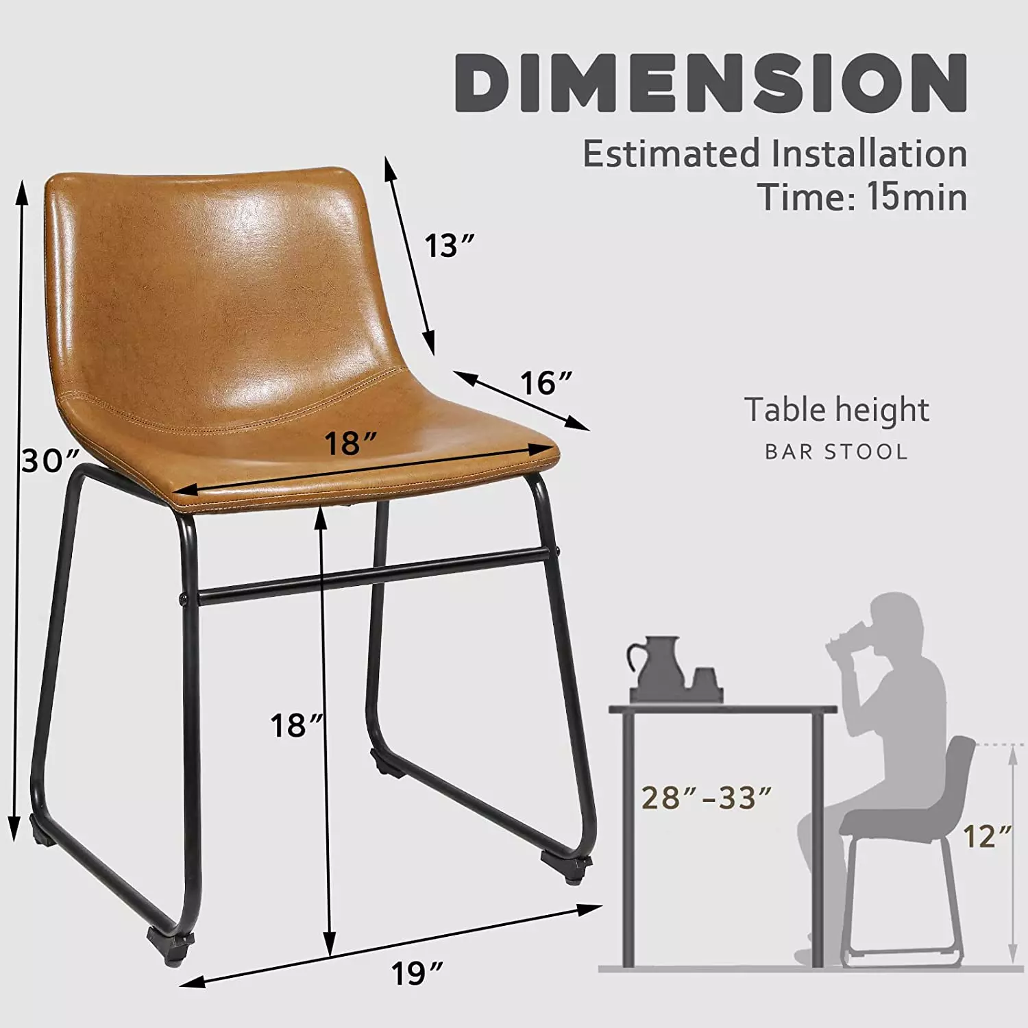 Waleaf Bar Stools Set of 2,Counter Height Bar Stools with Back, Modern PU Leather Stools BAR01 - Image 19