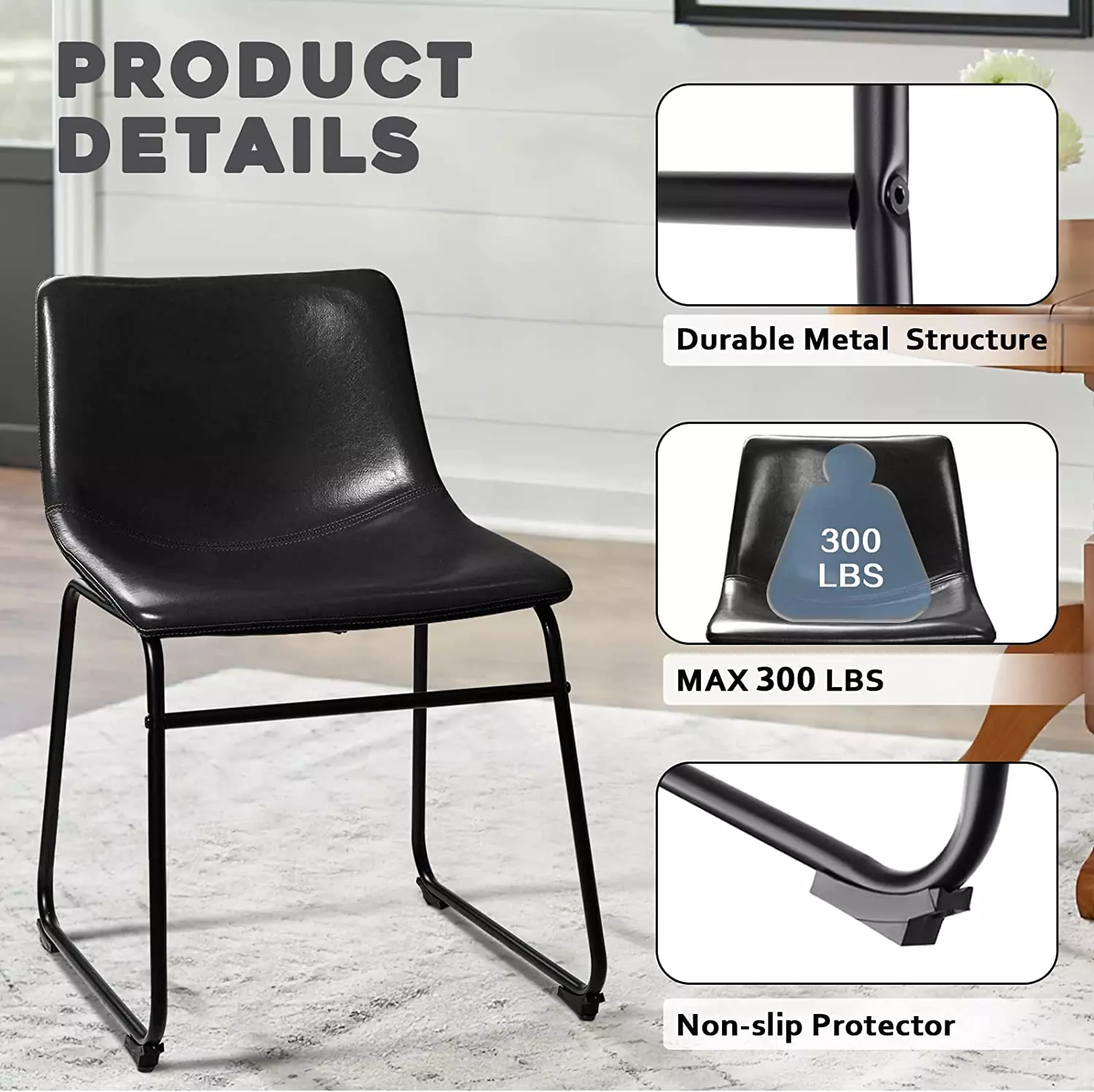 Waleaf Bar Stools Set of 2,Counter Height Bar Stools with Back, Modern PU Leather Stools BAR01 - Image 3