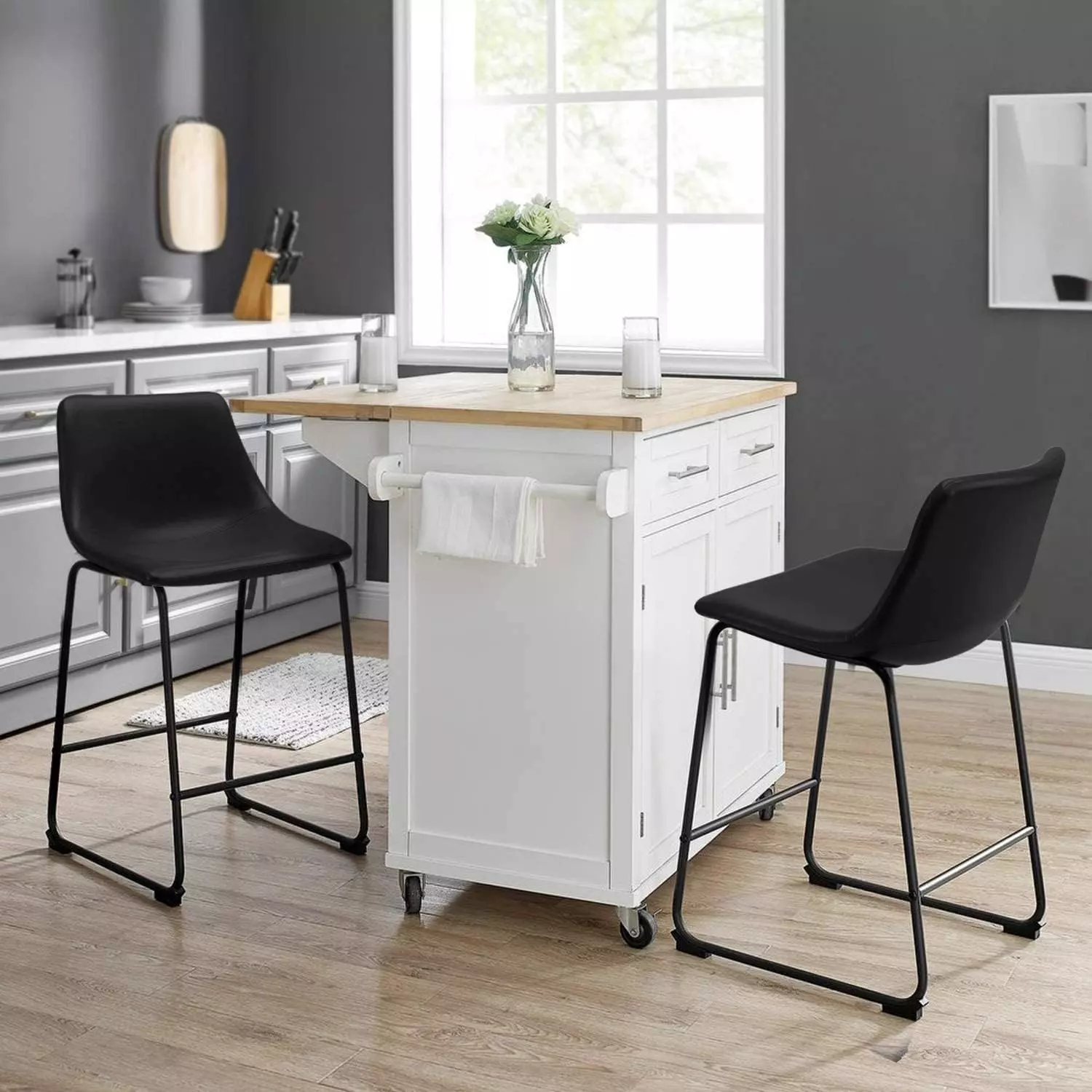 Waleaf Bar Stools Set of 2,Counter Height Bar Stools with Back, Modern PU Leather Stools BAR01 - Image 35