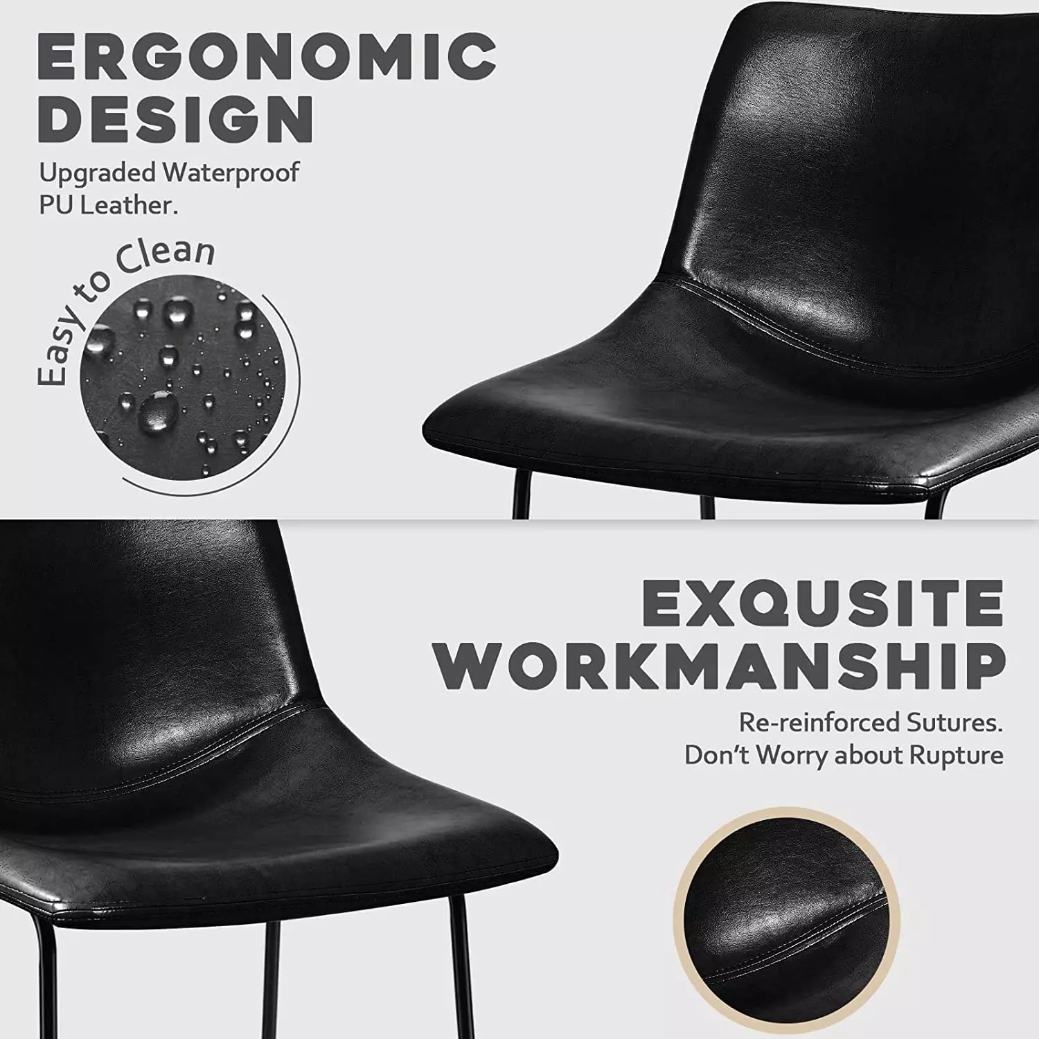 Waleaf Bar Stools Set of 2,Counter Height Bar Stools with Back, Modern PU Leather Stools BAR01 - Image 4