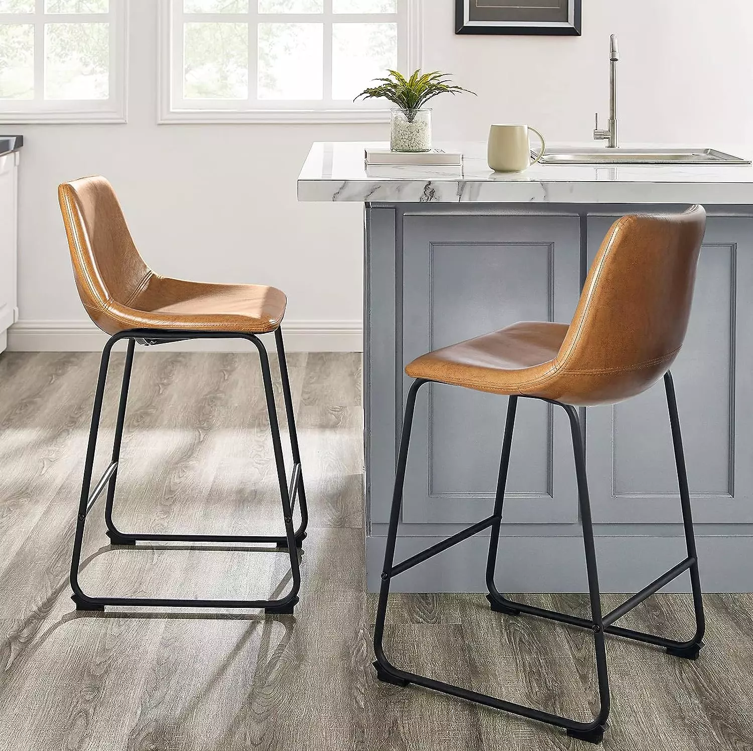 Waleaf Bar Stools Set of 2,Counter Height Bar Stools with Back, Modern PU Leather Stools BAR01 - Image 47