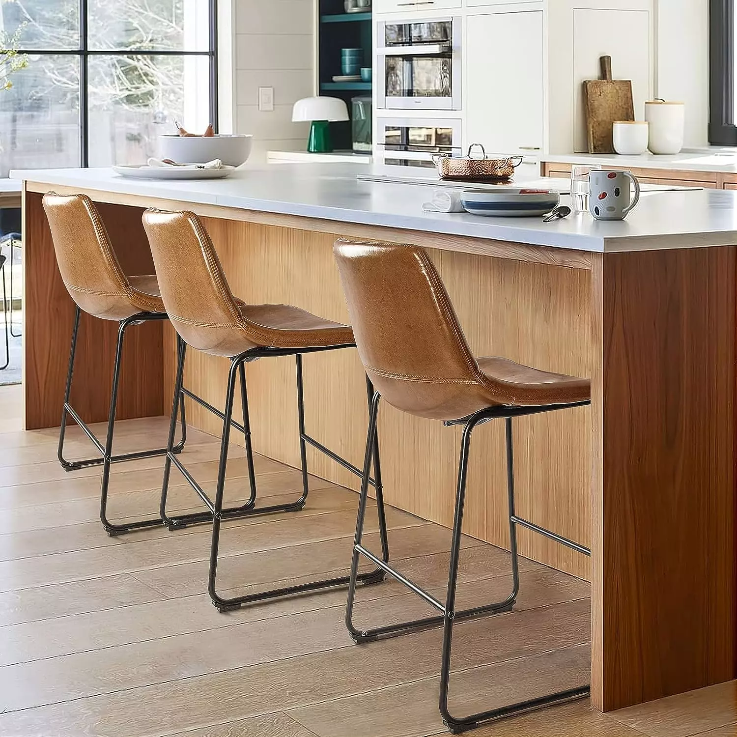 Waleaf Bar Stools Set of 2,Counter Height Bar Stools with Back, Modern PU Leather Stools BAR01 - Image 48