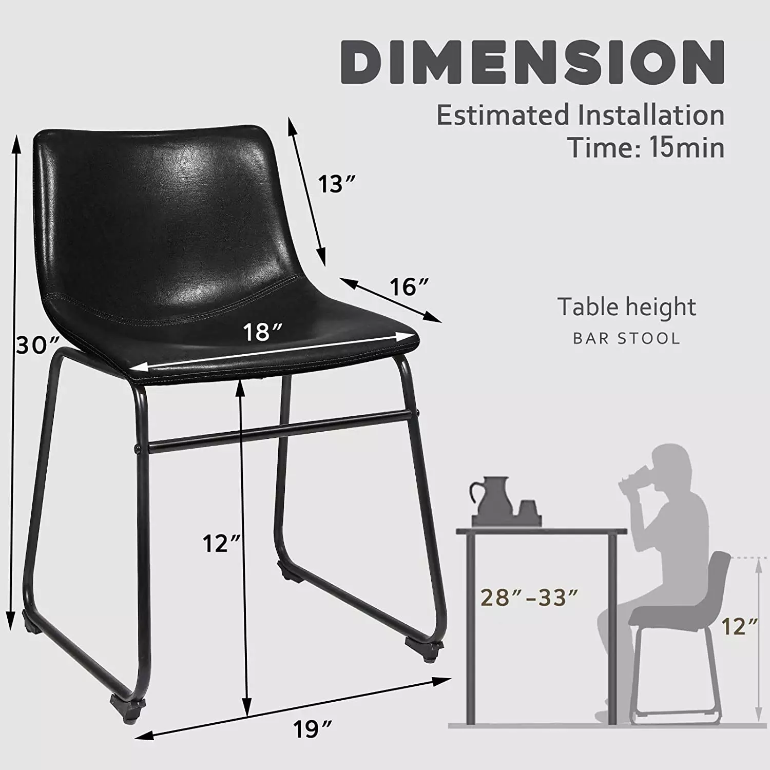 Waleaf Bar Stools Set of 2,Counter Height Bar Stools with Back, Modern PU Leather Stools BAR01 - Image 5