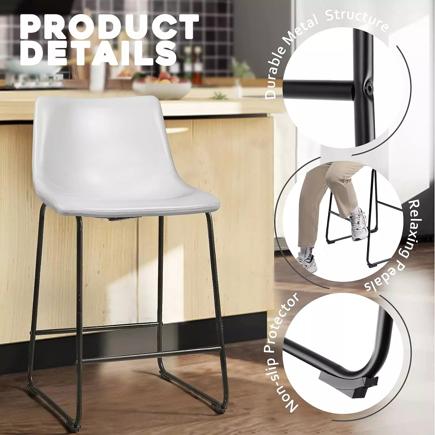 Waleaf Bar Stools Set of 2,Counter Height Bar Stools with Back, Modern PU Leather Stools BAR01 - Image 52