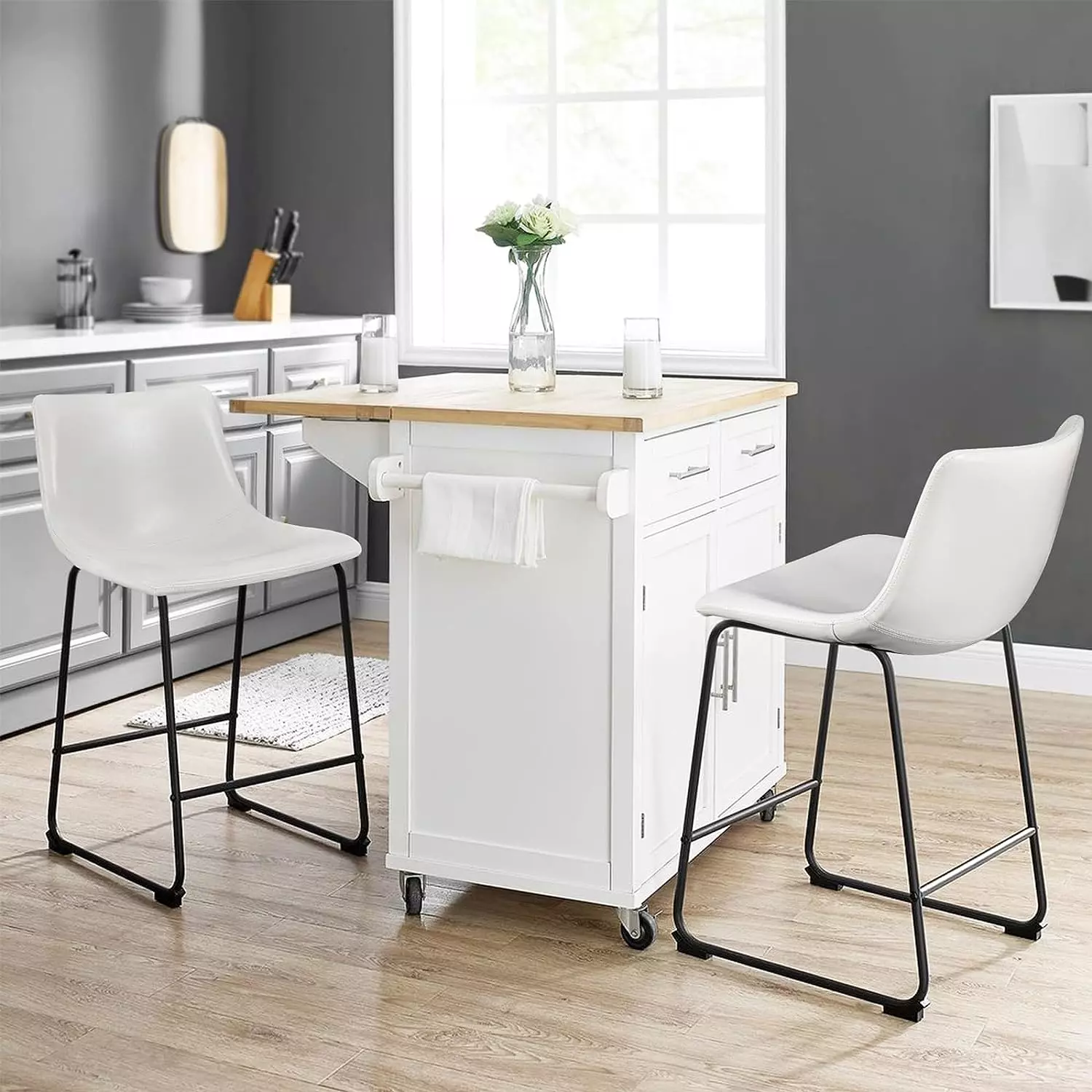 Waleaf Bar Stools Set of 2,Counter Height Bar Stools with Back, Modern PU Leather Stools BAR01 - Image 55