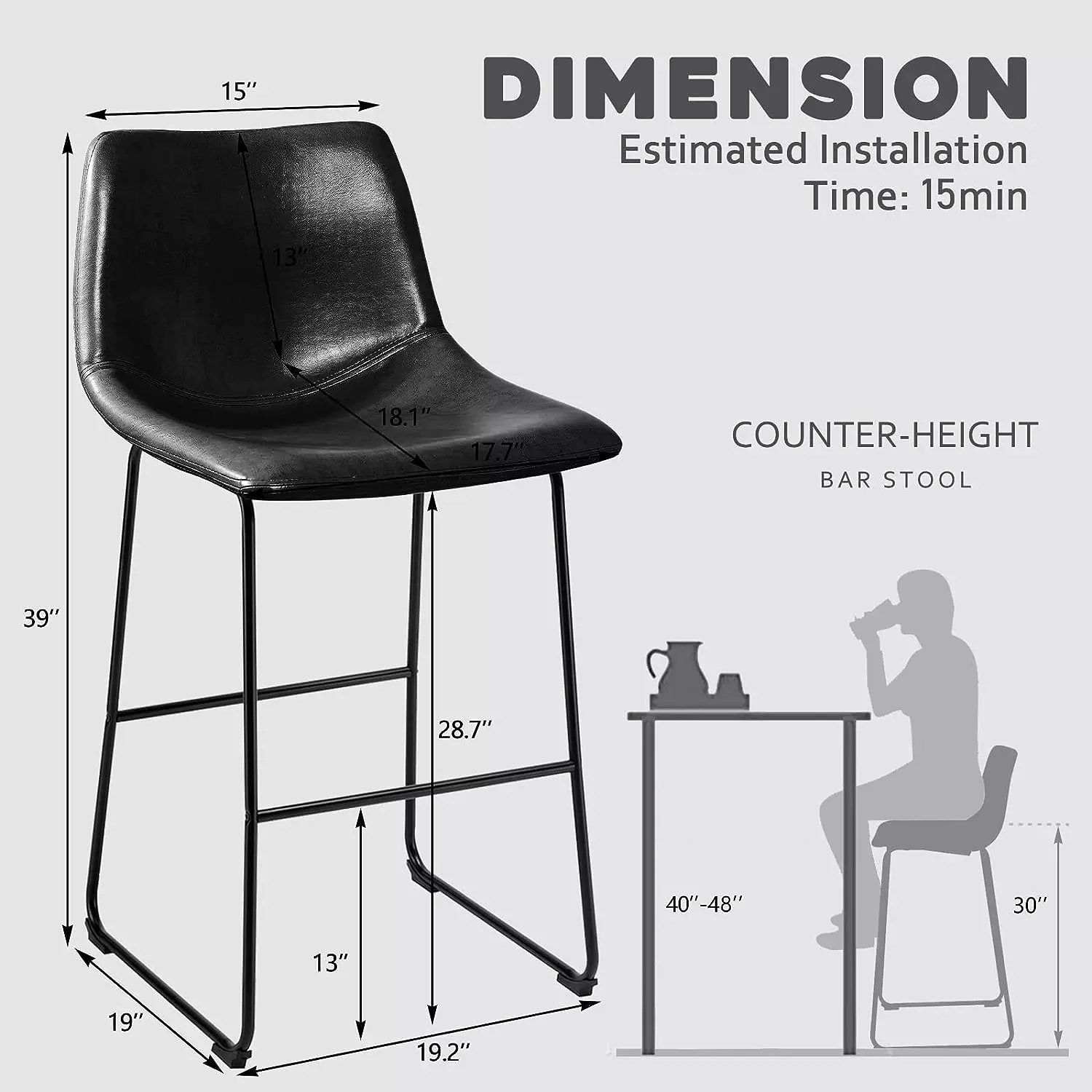 Waleaf Bar Stools Set of 2,Counter Height Bar Stools with Back, Modern PU Leather Stools BAR01 - Image 60