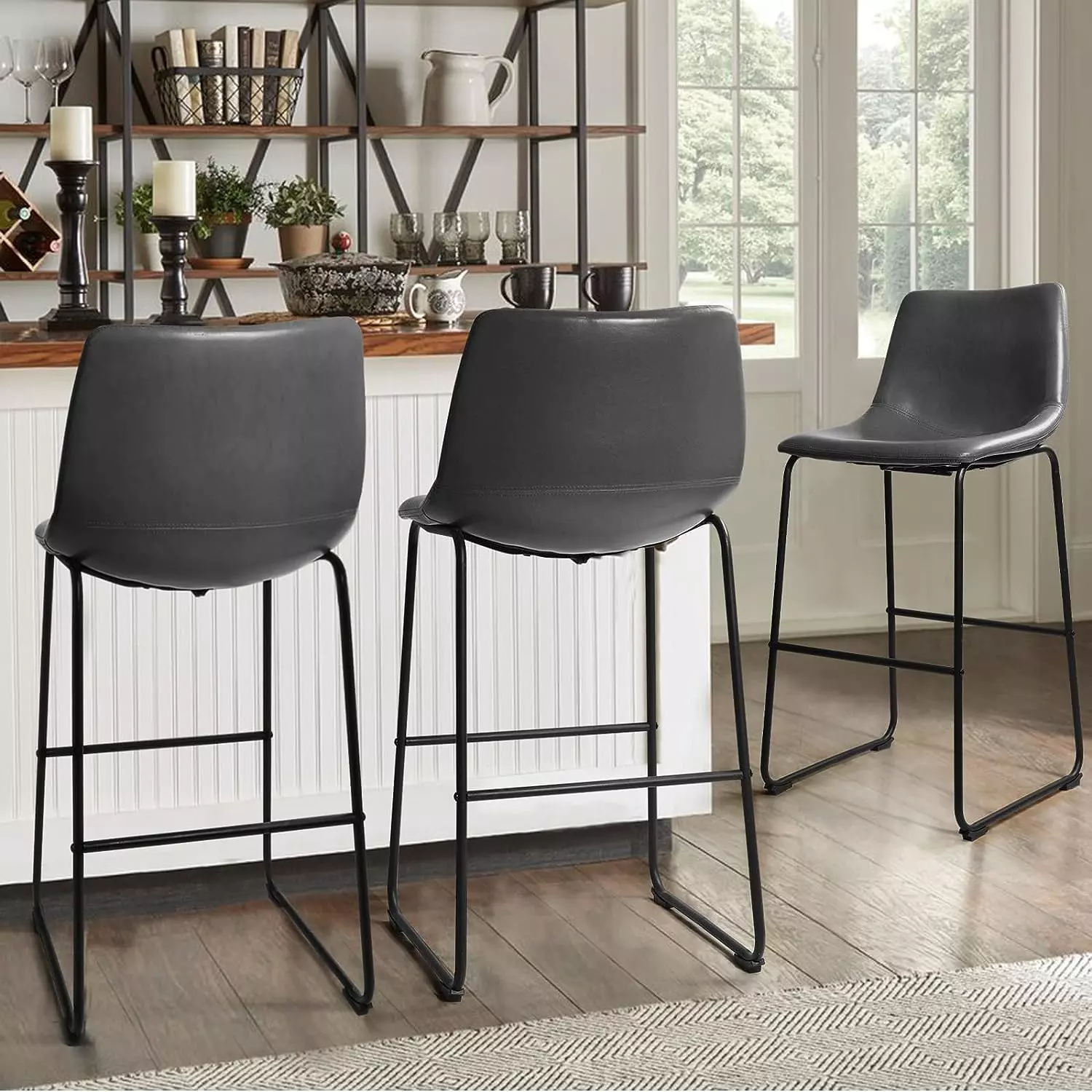 Waleaf Bar Stools Set of 2,Counter Height Bar Stools with Back, Modern PU Leather Stools BAR01 - Image 68