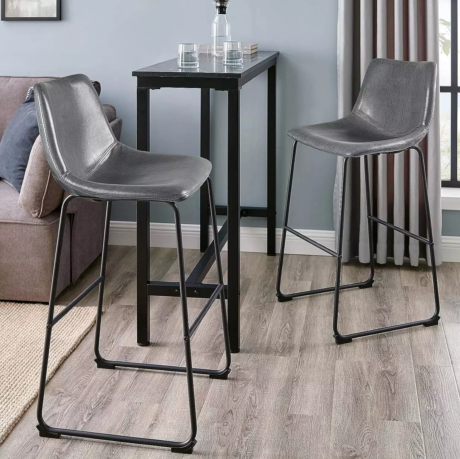 Waleaf Bar Stools Set of 2,Counter Height Bar Stools with Back, Modern PU Leather Stools BAR01 - Image 69