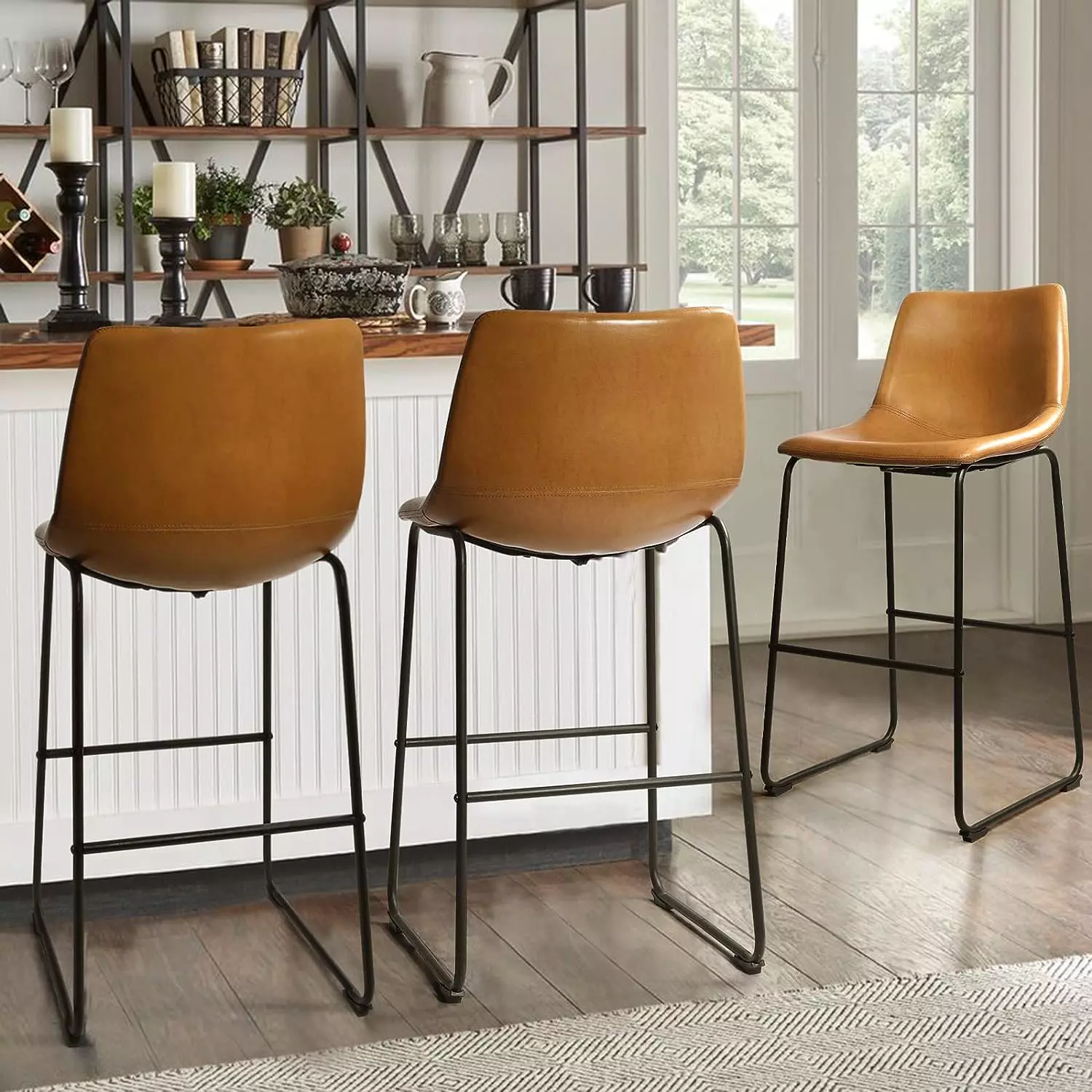 Waleaf Bar Stools Set of 2,Counter Height Bar Stools with Back, Modern PU Leather Stools BAR01 - Image 75