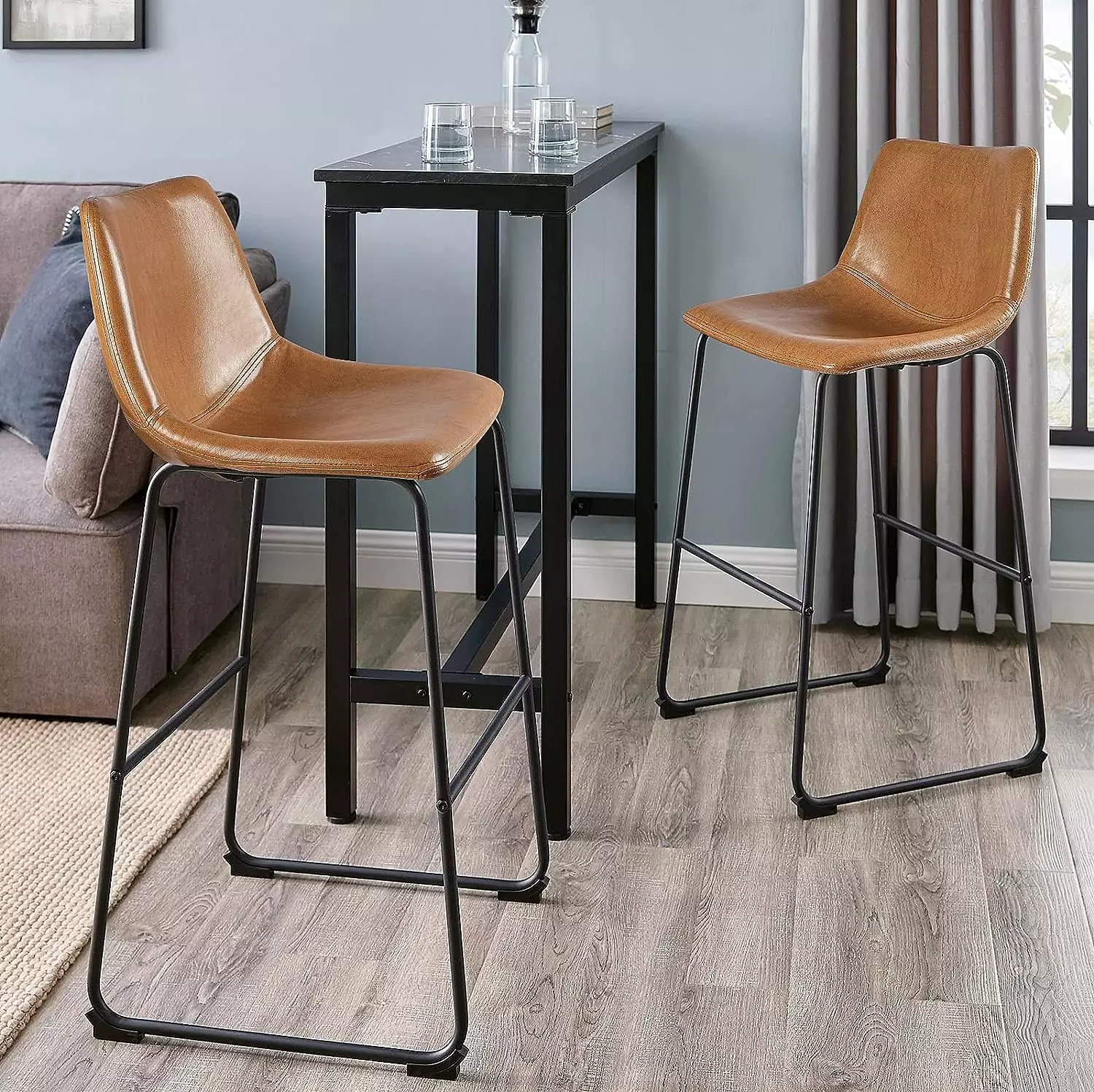 Waleaf Bar Stools Set of 2,Counter Height Bar Stools with Back, Modern PU Leather Stools BAR01 - Image 76