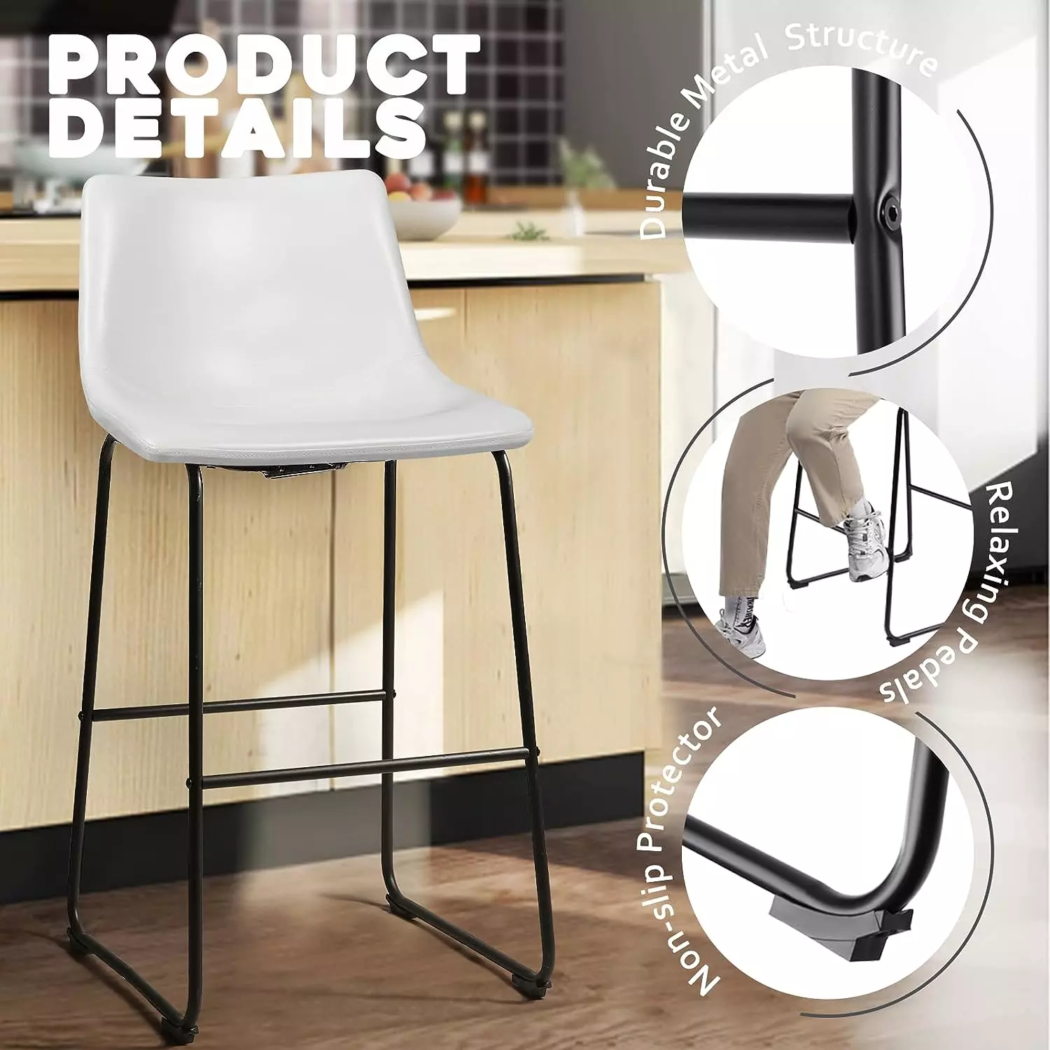Waleaf Bar Stools Set of 2,Counter Height Bar Stools with Back, Modern PU Leather Stools BAR01 - Image 80