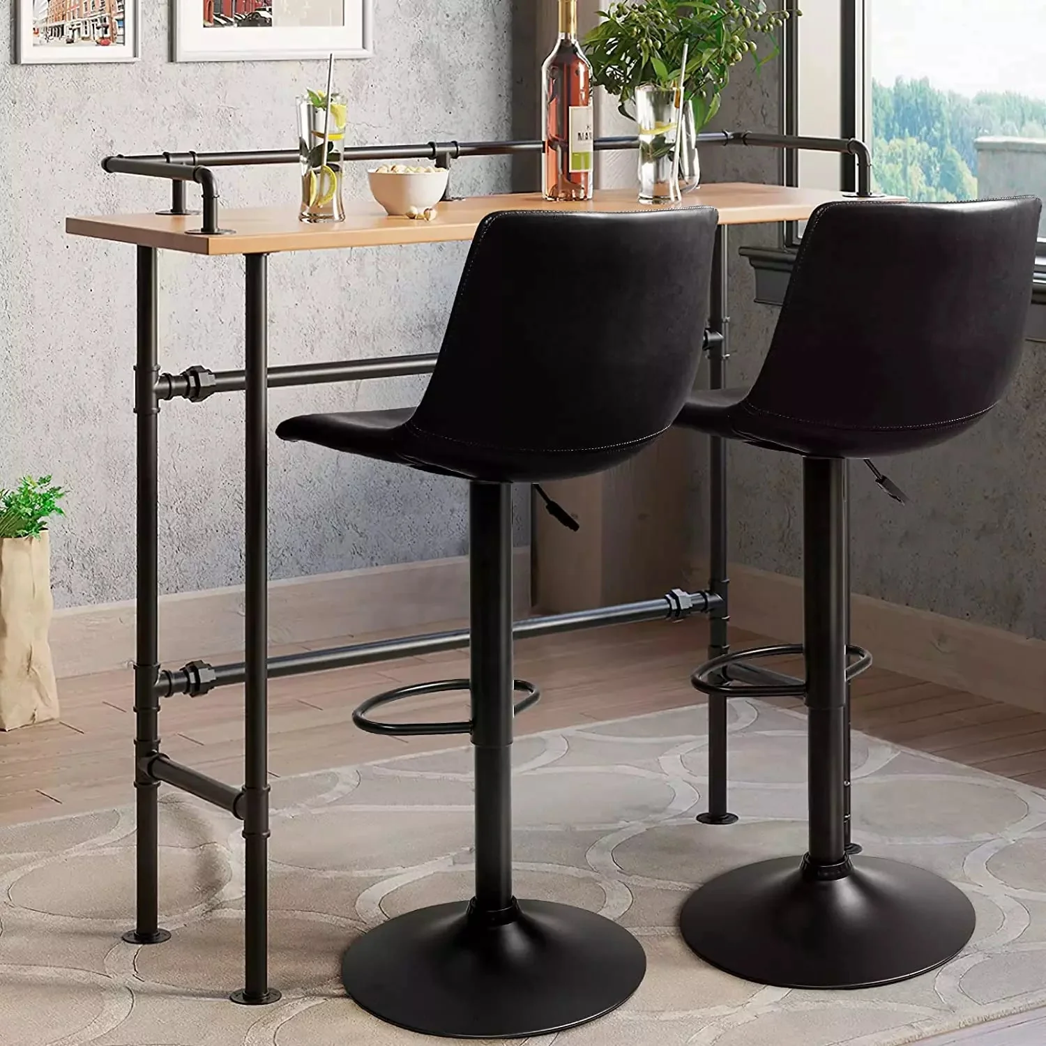 Waleaf Height-Adjustable Swivel Armless Bar Stools, 350 LBS, Set of 2 BAR02 - Image 14