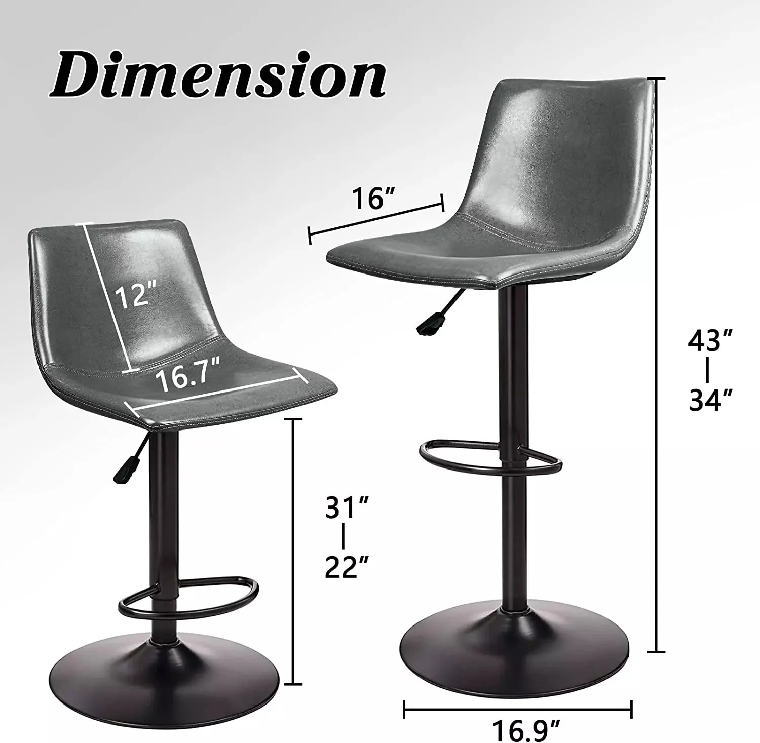 Waleaf Height-Adjustable Swivel Armless Bar Stools, 350 LBS, Set of 2 BAR02 - Image 19