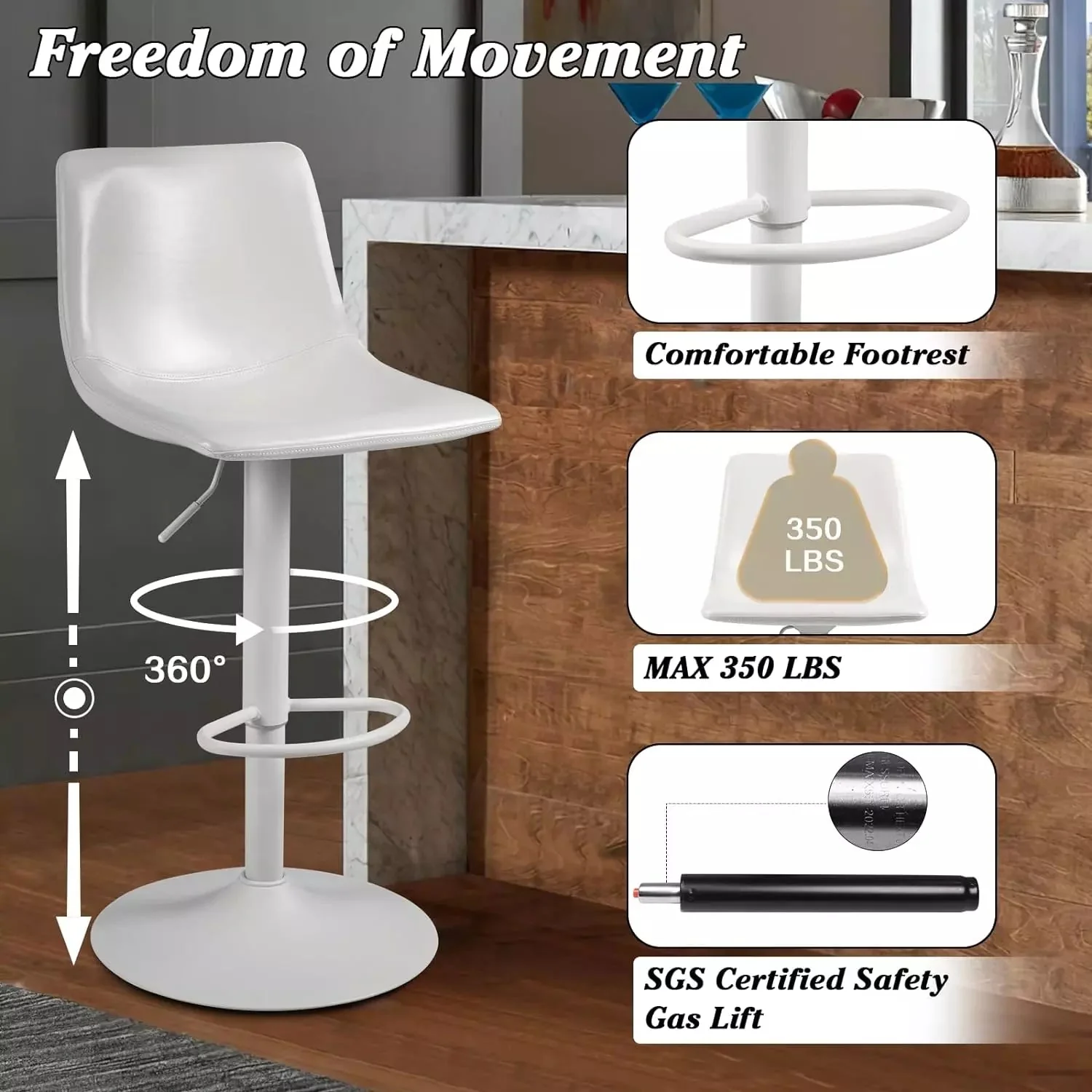 Waleaf Height-Adjustable Swivel Armless Bar Stools, 350 LBS, Set of 2 BAR02 - Image 26