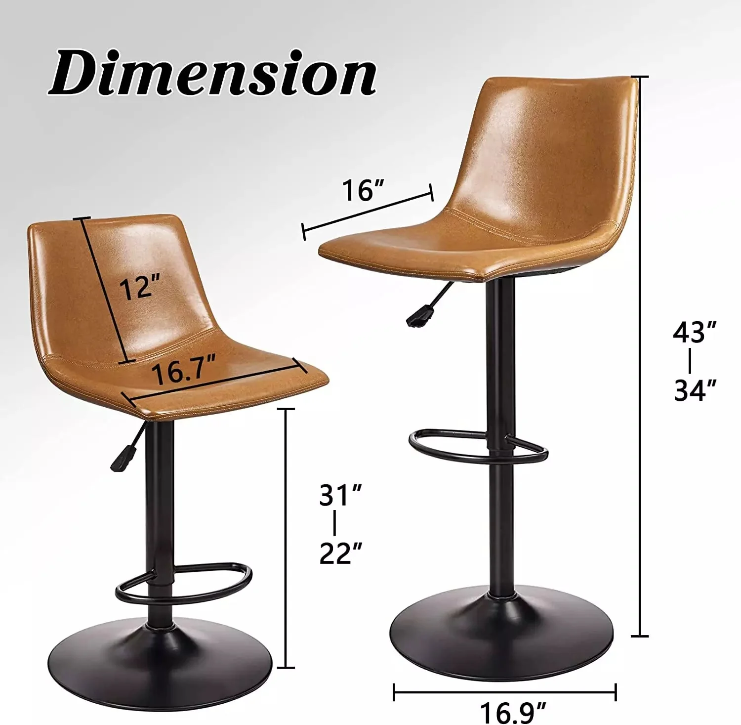 Waleaf Height-Adjustable Swivel Armless Bar Stools, 350 LBS, Set of 2 BAR02 - Image 3