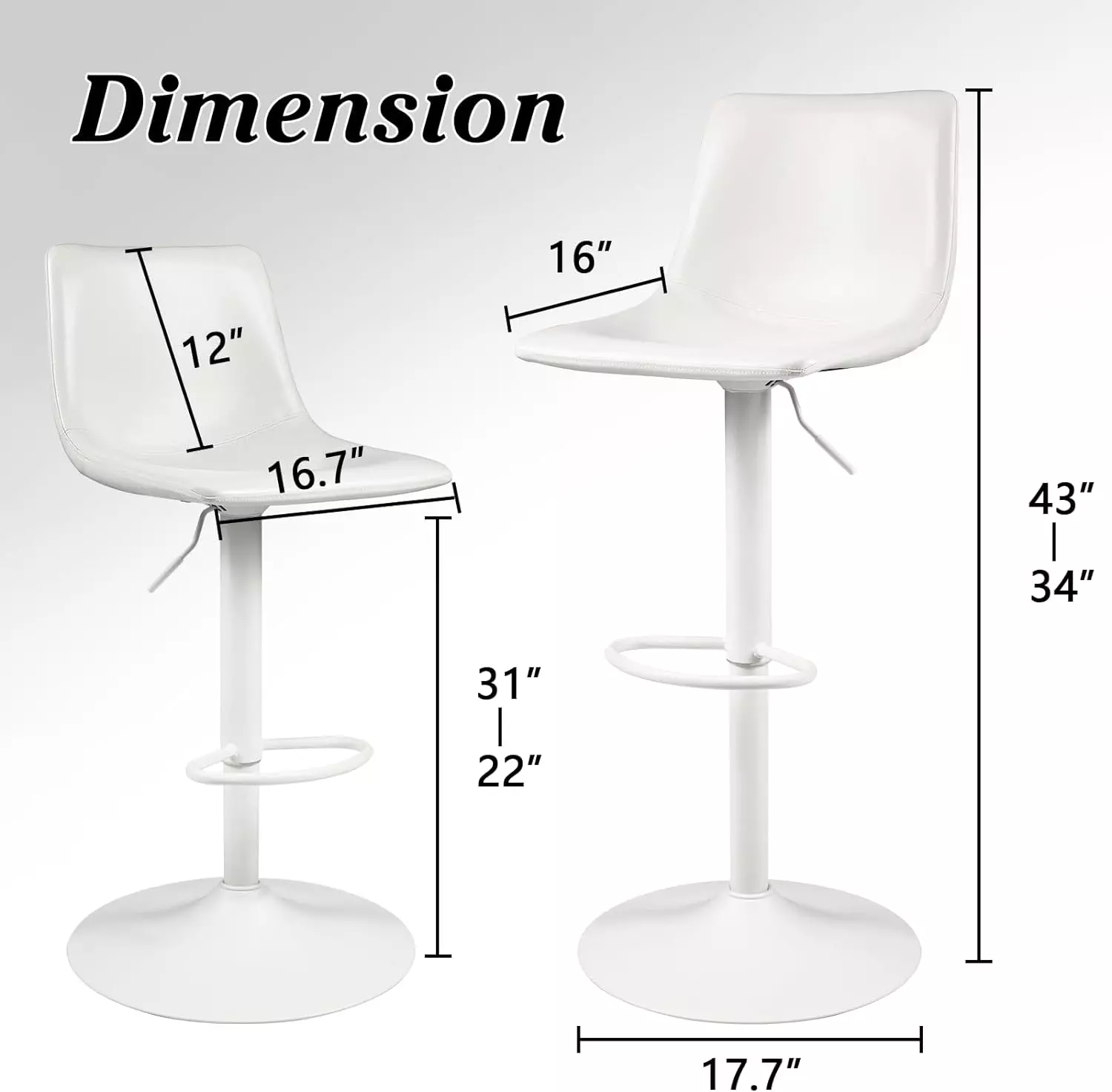 Waleaf Height-Adjustable Swivel Armless Bar Stools, 350 LBS, Set of 2 BAR02 - Image 31