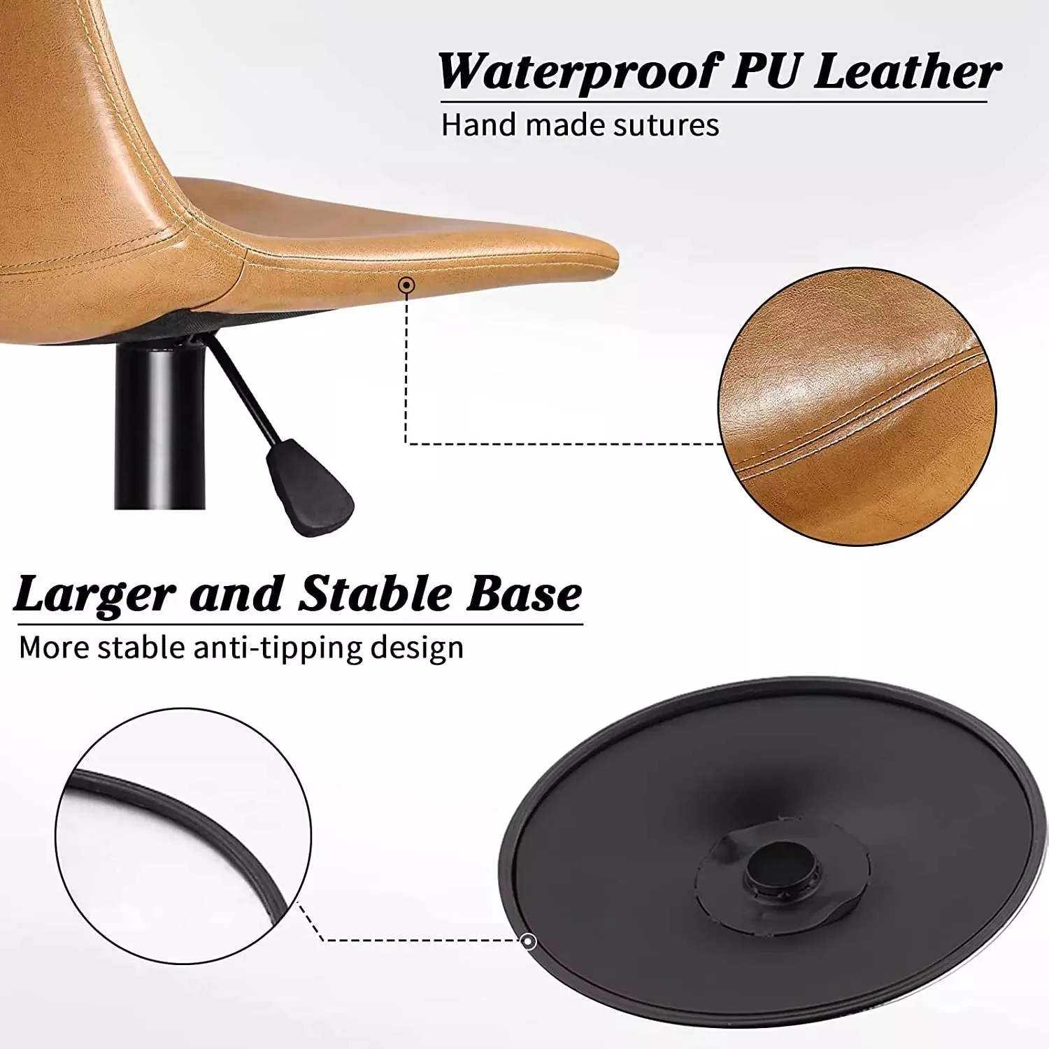 Waleaf Height-Adjustable Swivel Armless Bar Stools, 350 LBS, Set of 2 BAR02 - Image 5