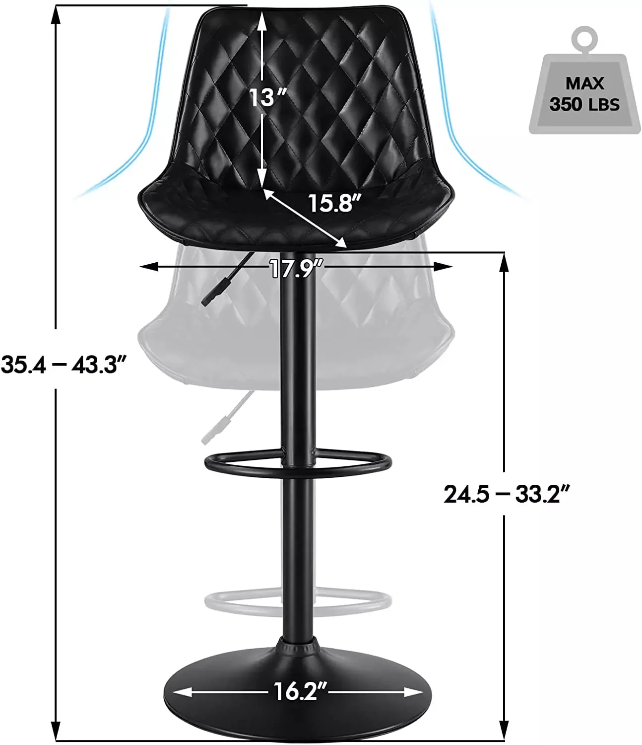 Waleaf Bar Stools Set of 2,Counter Heigh Faux Leather Adjustable Bar Stools BAR03 - Image 3