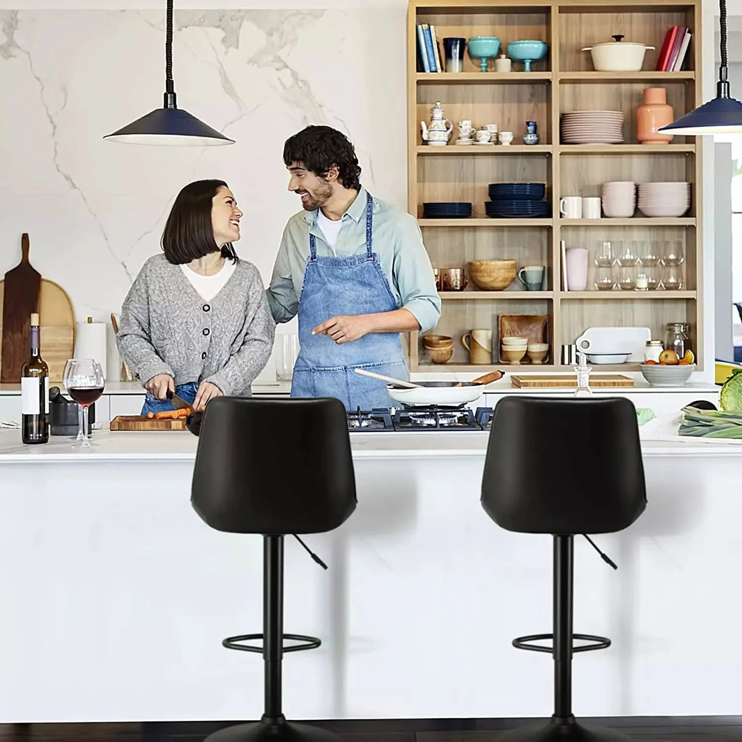 Waleaf Bar Stools Set of 2,Counter Heigh Faux Leather Adjustable Bar Stools BAR03 - Image 7