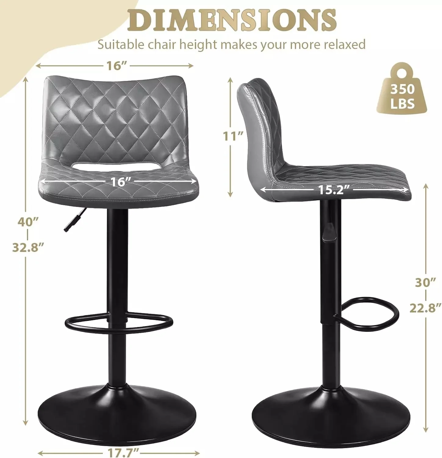 Waleaf Adjustable Bar Stools Set of 2, Modern Counter Height Stools with 350 LBS BAR04 - Image 10