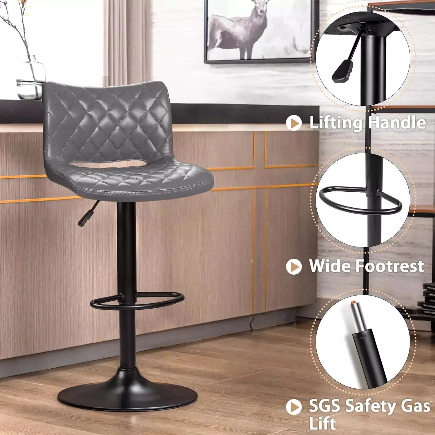 Waleaf Adjustable Bar Stools Set of 2, Modern Counter Height Stools with 350 LBS BAR04 - Image 11