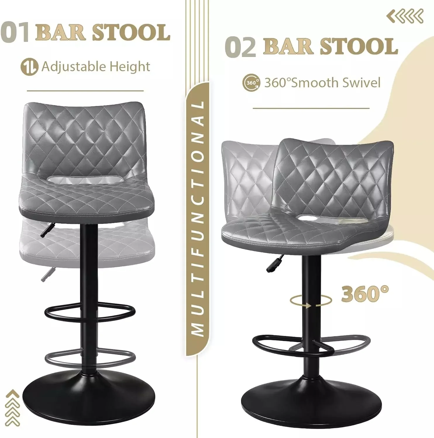 Waleaf Adjustable Bar Stools Set of 2, Modern Counter Height Stools with 350 LBS BAR04 - Image 13