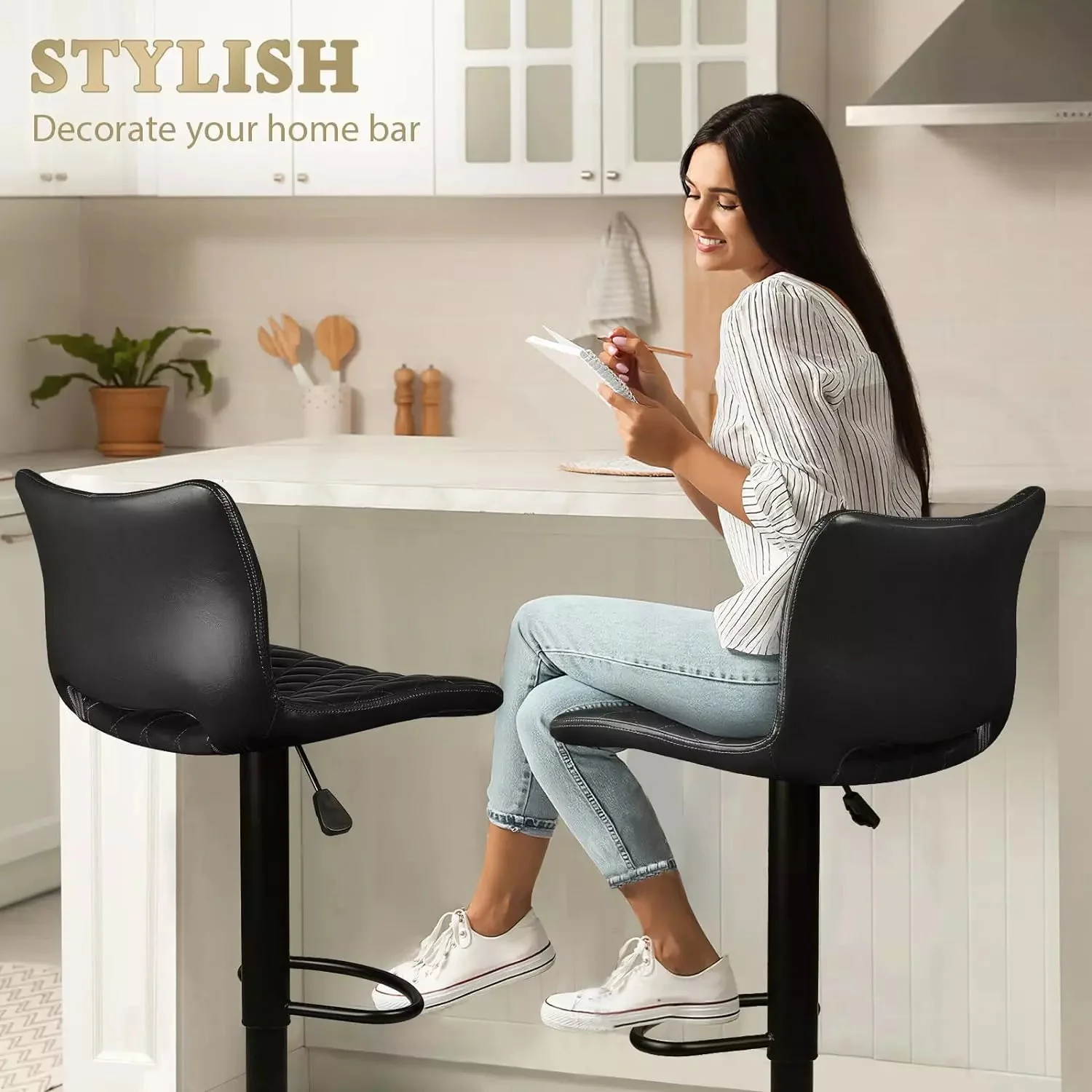 Waleaf Adjustable Bar Stools Set of 2, Modern Counter Height Stools with 350 LBS BAR04 - Image 16