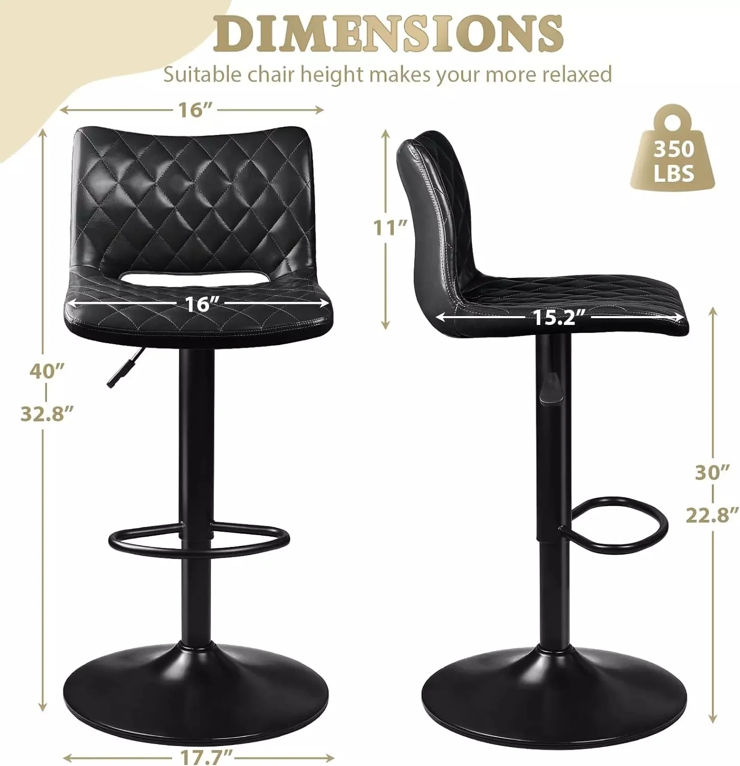 Waleaf Adjustable Bar Stools Set of 2, Modern Counter Height Stools with 350 LBS BAR04 - Image 17