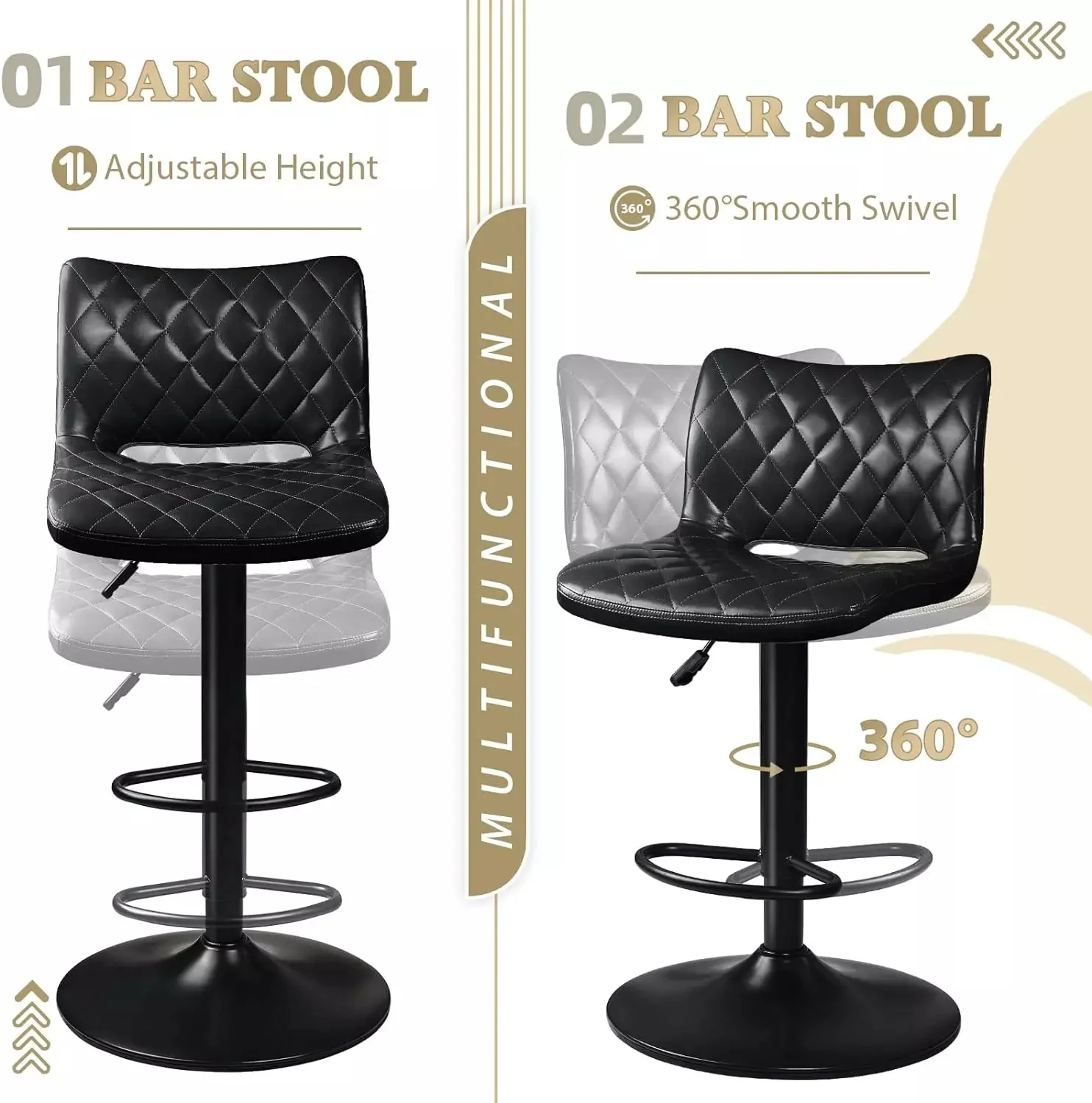Waleaf Adjustable Bar Stools Set of 2, Modern Counter Height Stools with 350 LBS BAR04 - Image 20