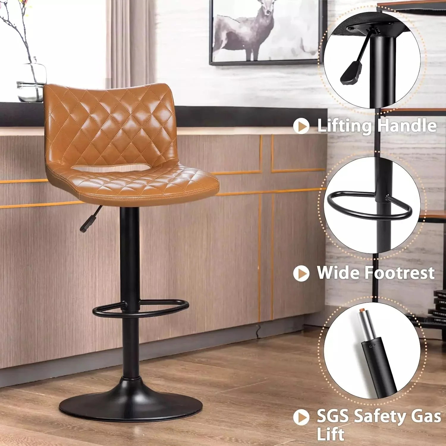 Waleaf Adjustable Bar Stools Set of 2, Modern Counter Height Stools with 350 LBS BAR04 - Image 4
