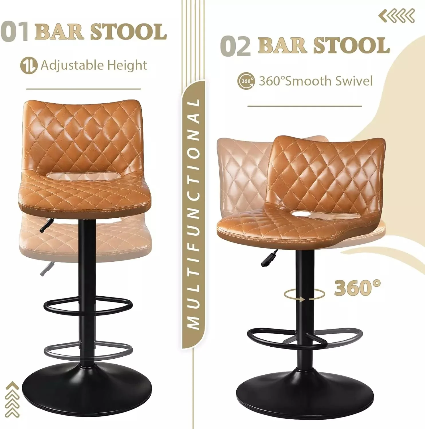 Waleaf Adjustable Bar Stools Set of 2, Modern Counter Height Stools with 350 LBS BAR04 - Image 6
