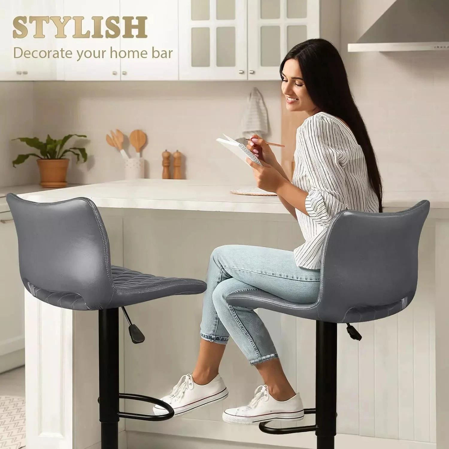 Waleaf Adjustable Bar Stools Set of 2, Modern Counter Height Stools with 350 LBS BAR04 - Image 9