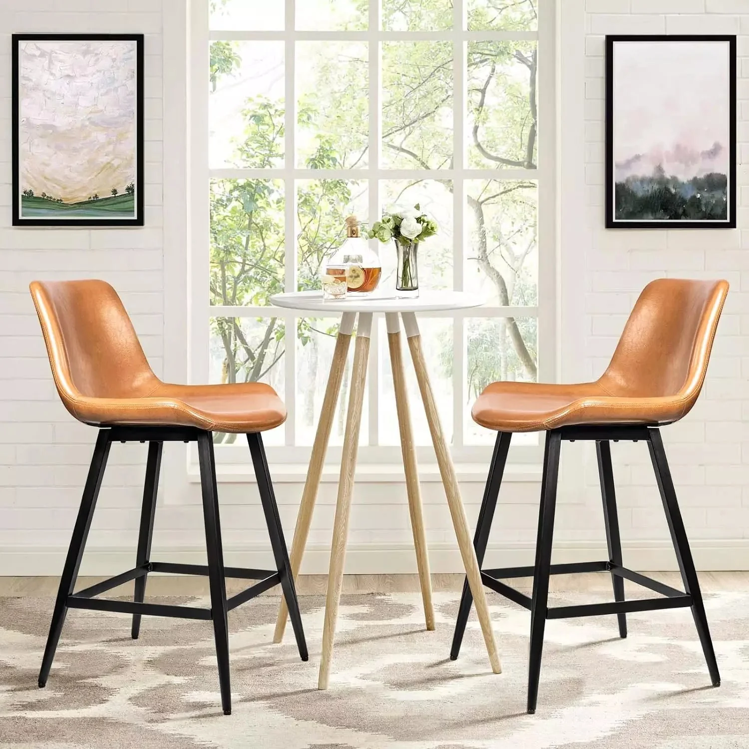 Waleaf 30" Bar Stools Set of 2, Leather Counter Height Barstools with Metal Legs BAR05 - Image 7