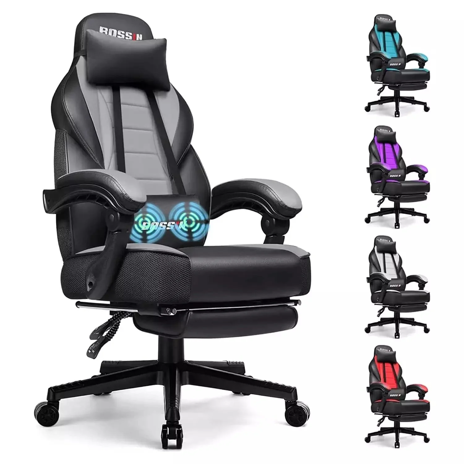 BOSSIN Big and Tall Heavy Duty PC Gaming Chair, Ergonomic Video Game Chairs with Footrest