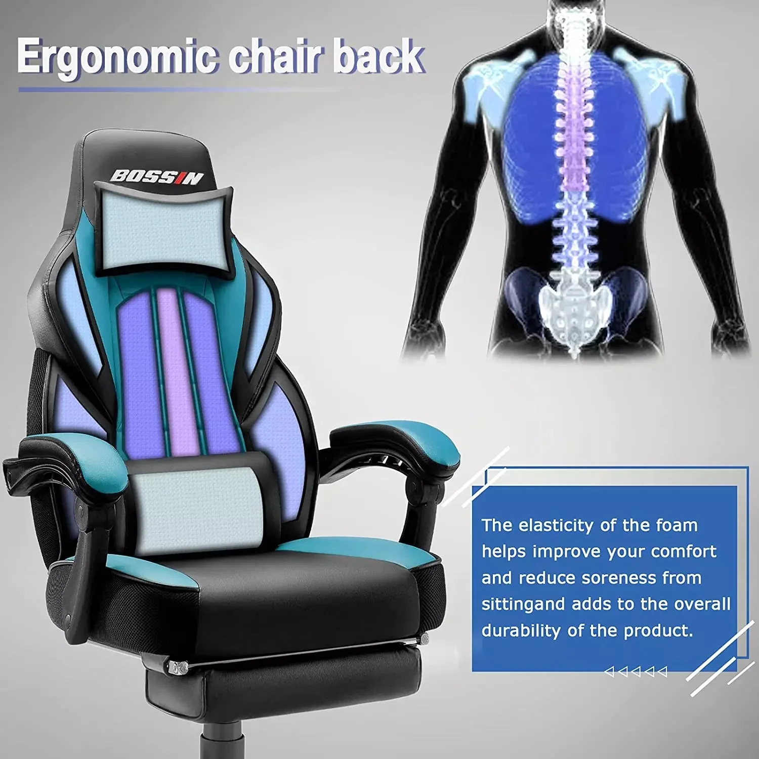 BOSSIN Big and Tall Heavy Duty PC Gaming Chair, Ergonomic Video Game Chairs with Footrest - Image 29
