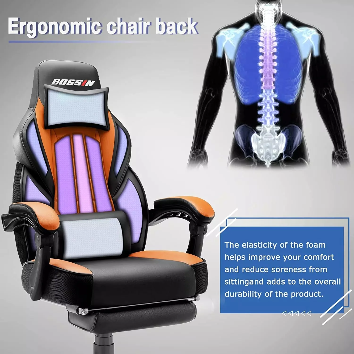 BOSSIN Big and Tall Heavy Duty PC Gaming Chair, Ergonomic Video Game Chairs with Footrest - Image 47
