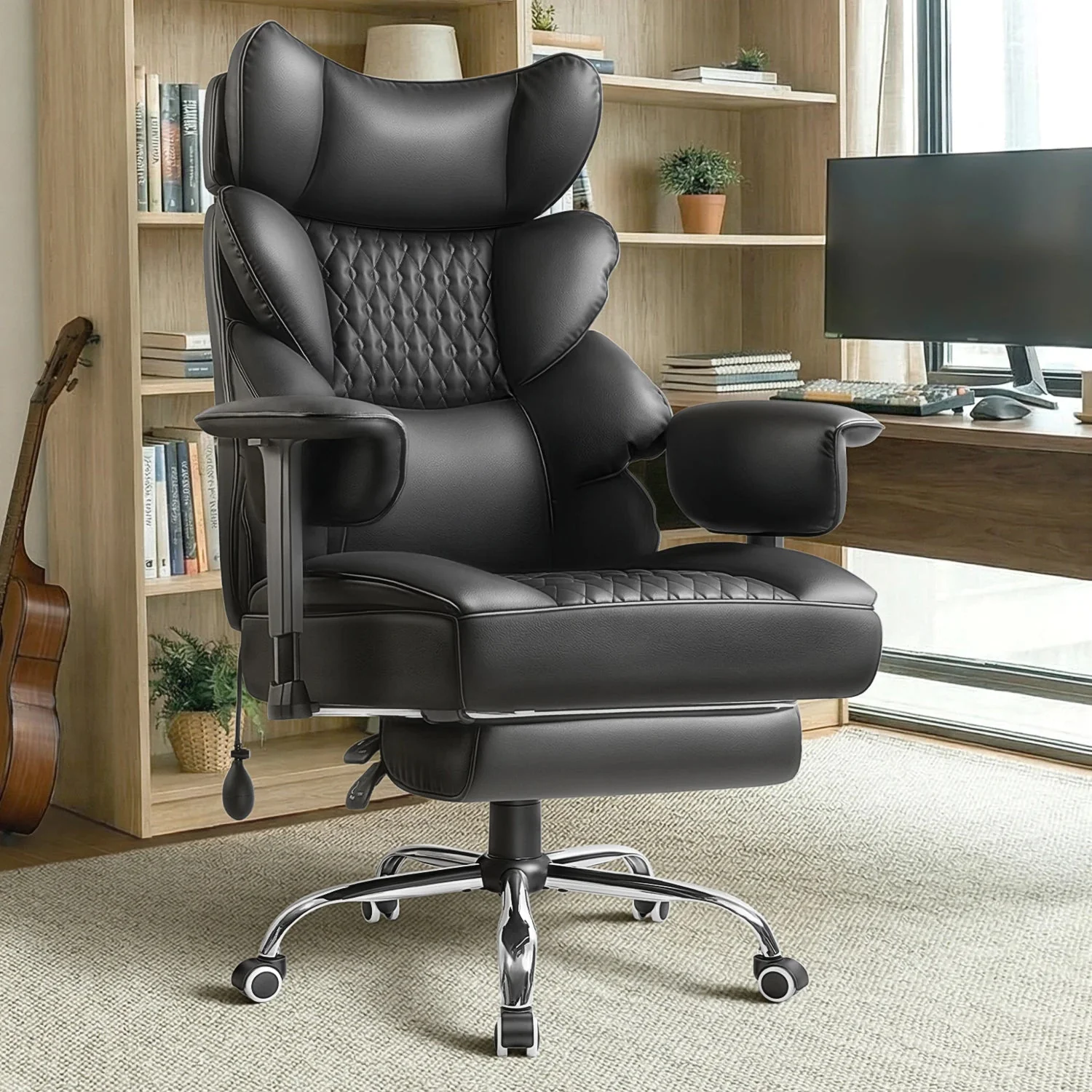 Waleaf Big and Tall Office Chair 400LBS with Adjustable Headrest & Footrest, Lumbar Support Ergonomic Gaming Chair, PU Leather Executive Desk Chair with Flip-up Armrests for Home Office - Image 2