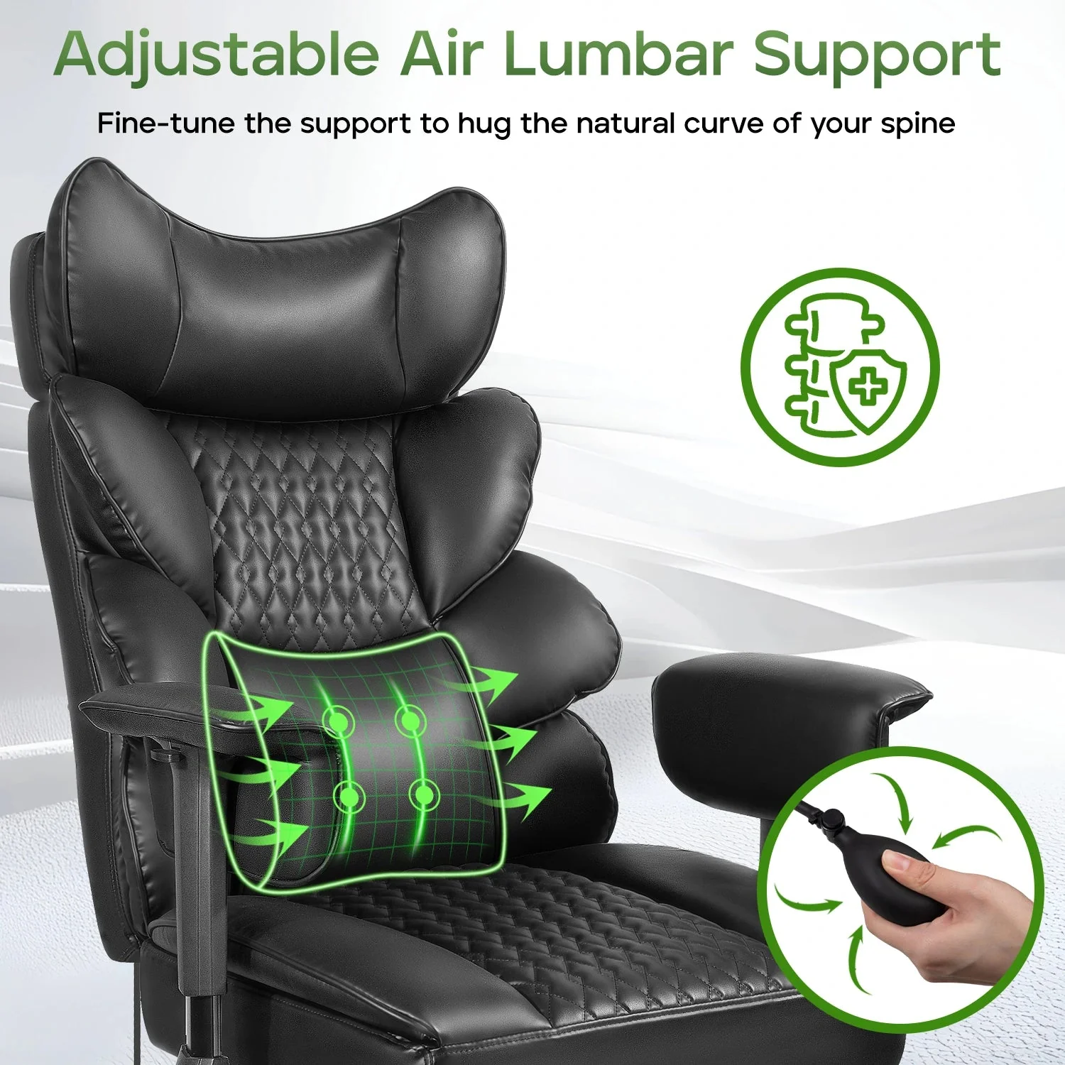 Waleaf Big and Tall Office Chair 400LBS with Adjustable Headrest & Footrest, Lumbar Support Ergonomic Gaming Chair, PU Leather Executive Desk Chair with Flip-up Armrests for Home Office - Image 6