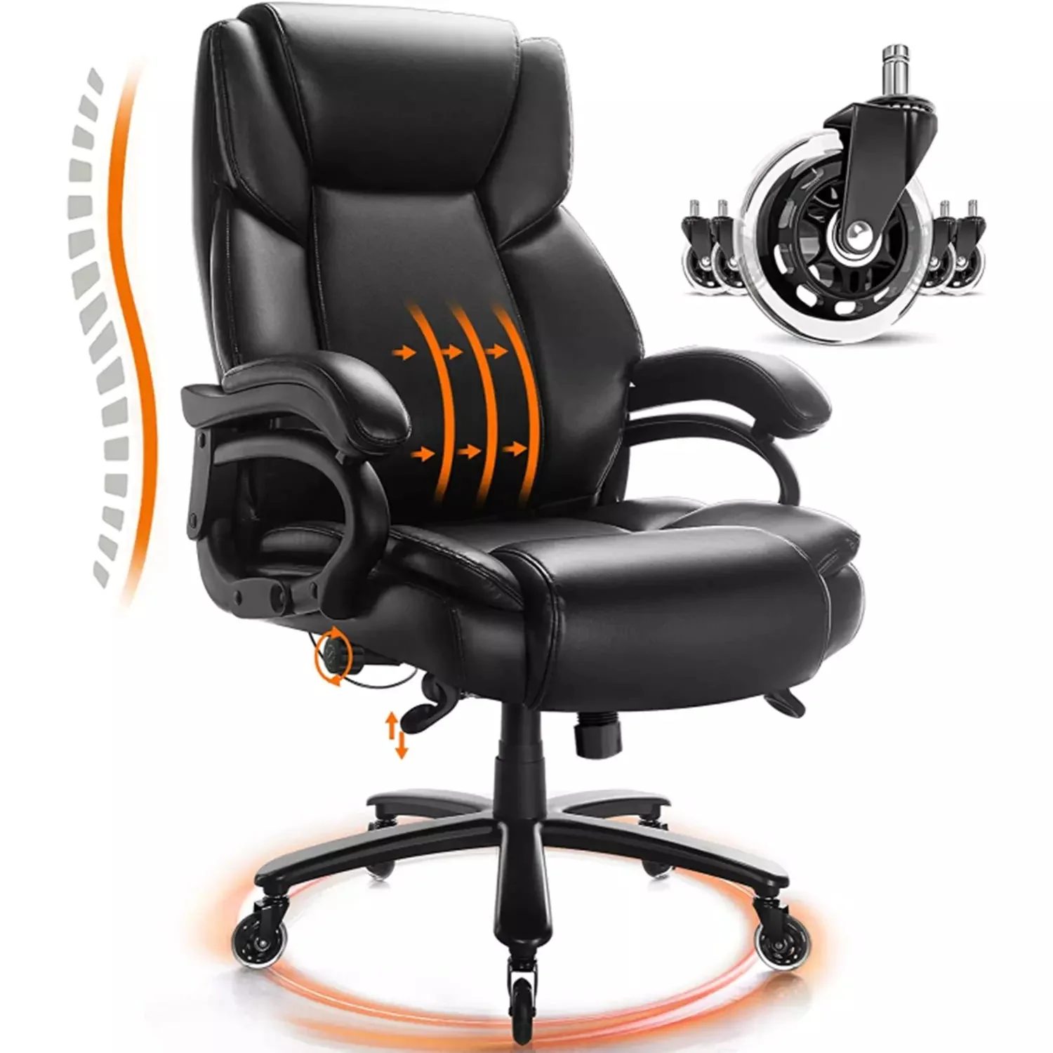 WALEAF Big and Tall Office Chair 500lbs, Adjustable Lumbar Support Executive Office Chair