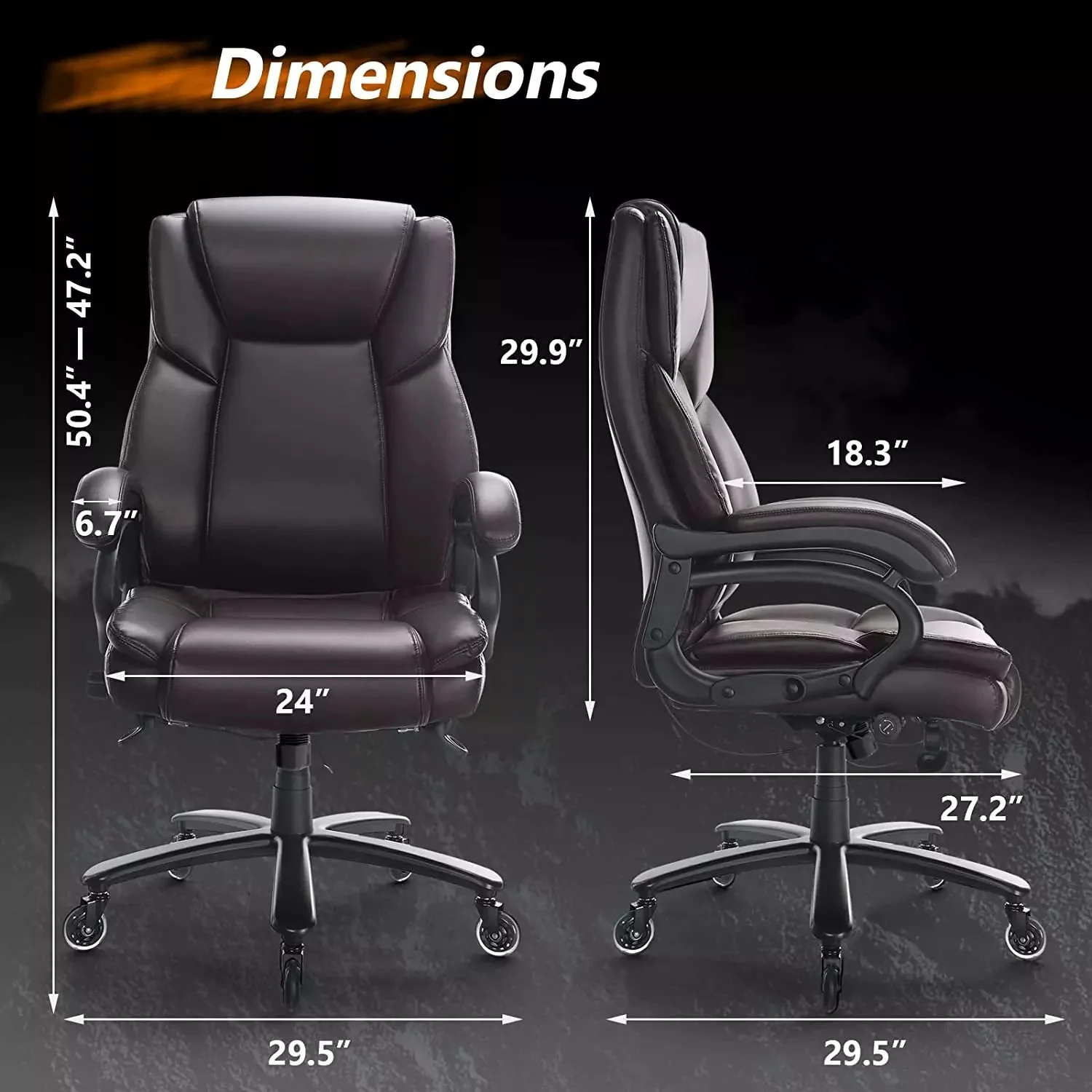 WALEAF Big and Tall Office Chair 500lbs, Adjustable Lumbar Support Executive Office Chair - Image 10