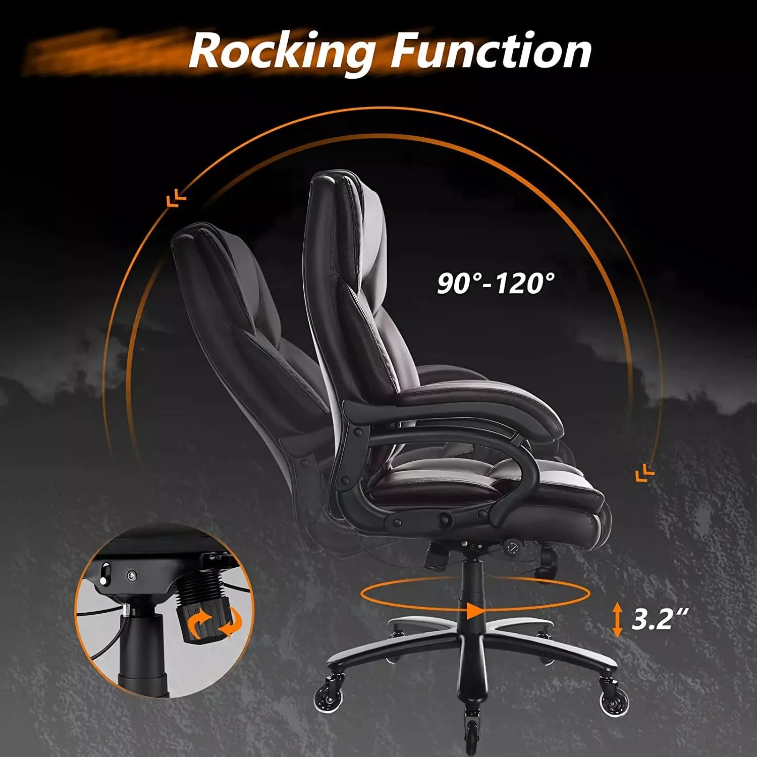 WALEAF Big and Tall Office Chair 500lbs, Adjustable Lumbar Support Executive Office Chair - Image 12