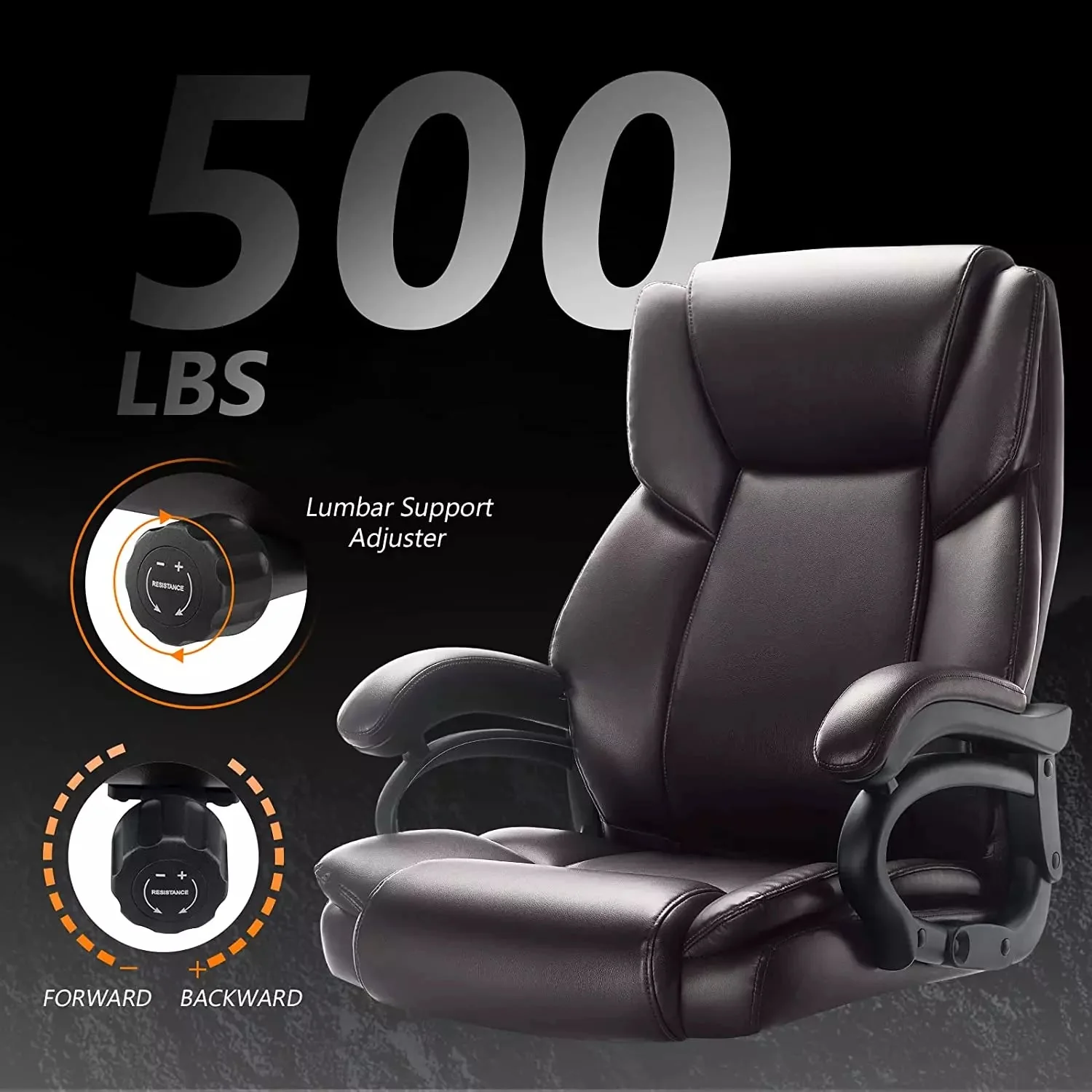 WALEAF Big and Tall Office Chair 500lbs, Adjustable Lumbar Support Executive Office Chair - Image 13