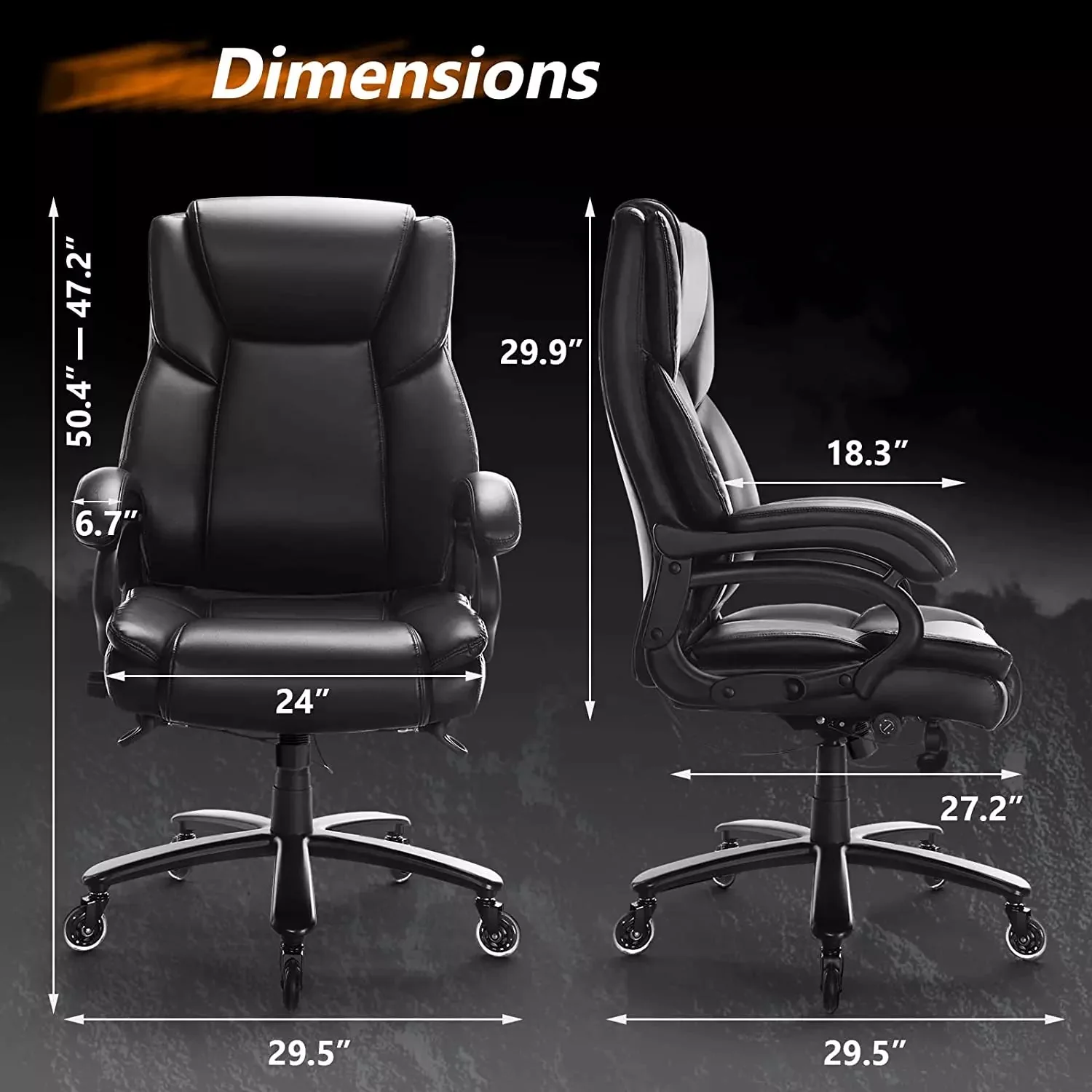 WALEAF Big and Tall Office Chair 500lbs, Adjustable Lumbar Support Executive Office Chair - Image 3