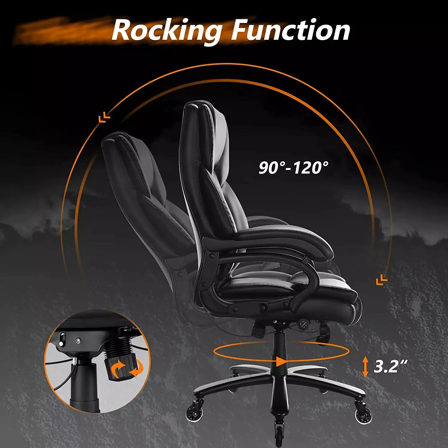 WALEAF Big and Tall Office Chair 500lbs, Adjustable Lumbar Support Executive Office Chair - Image 5
