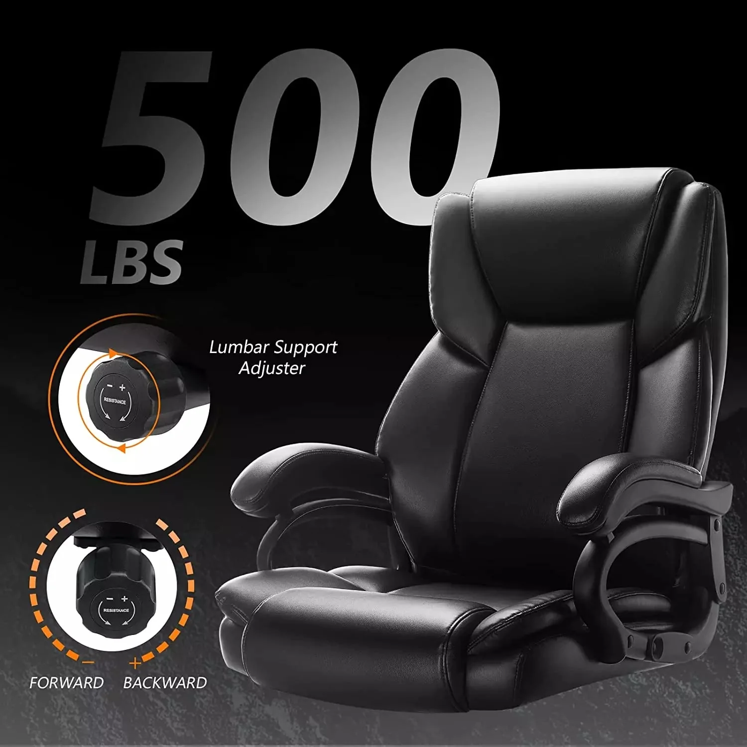 WALEAF Big and Tall Office Chair 500lbs, Adjustable Lumbar Support Executive Office Chair - Image 6