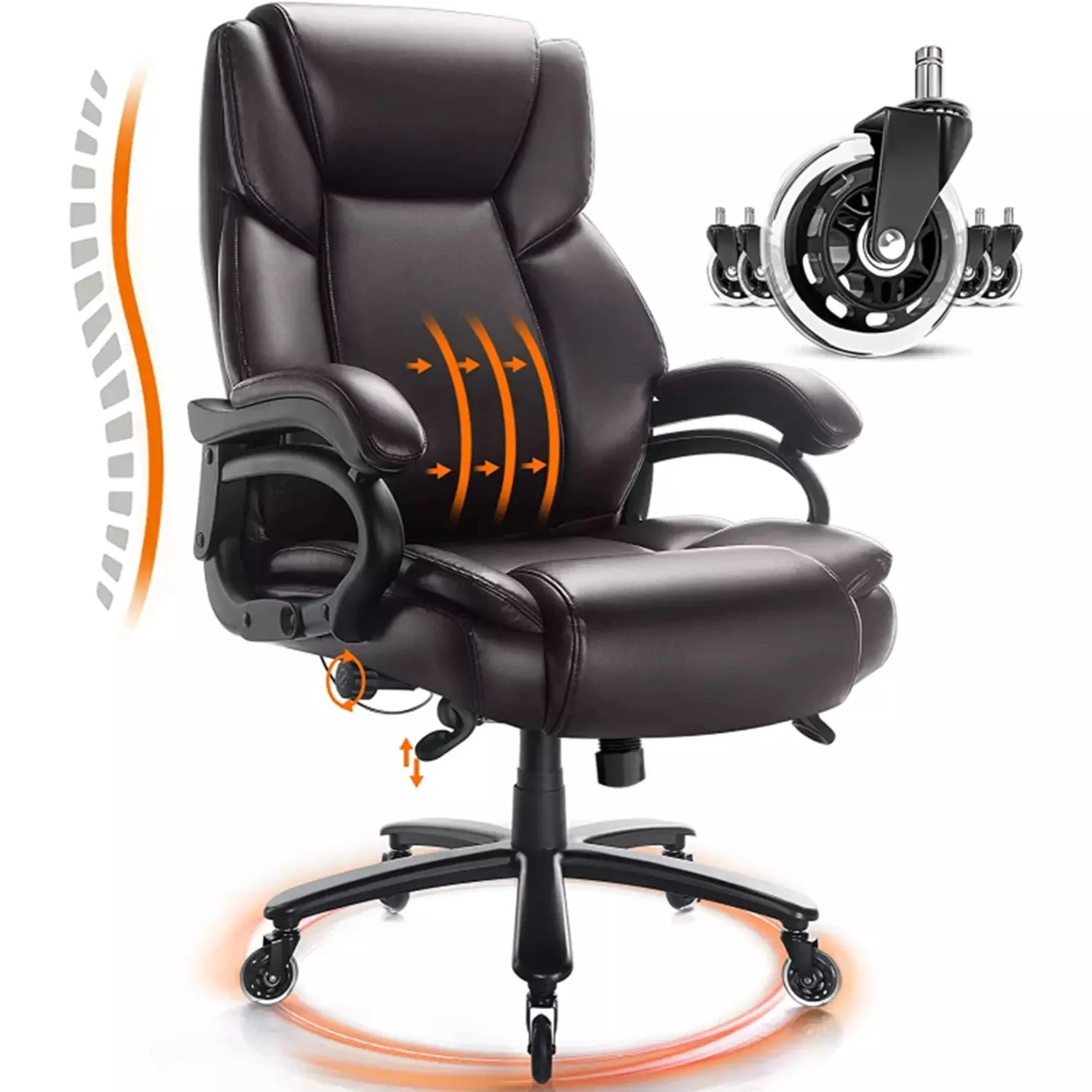 WALEAF Big and Tall Office Chair 500lbs, Adjustable Lumbar Support Executive Office Chair - Image 8